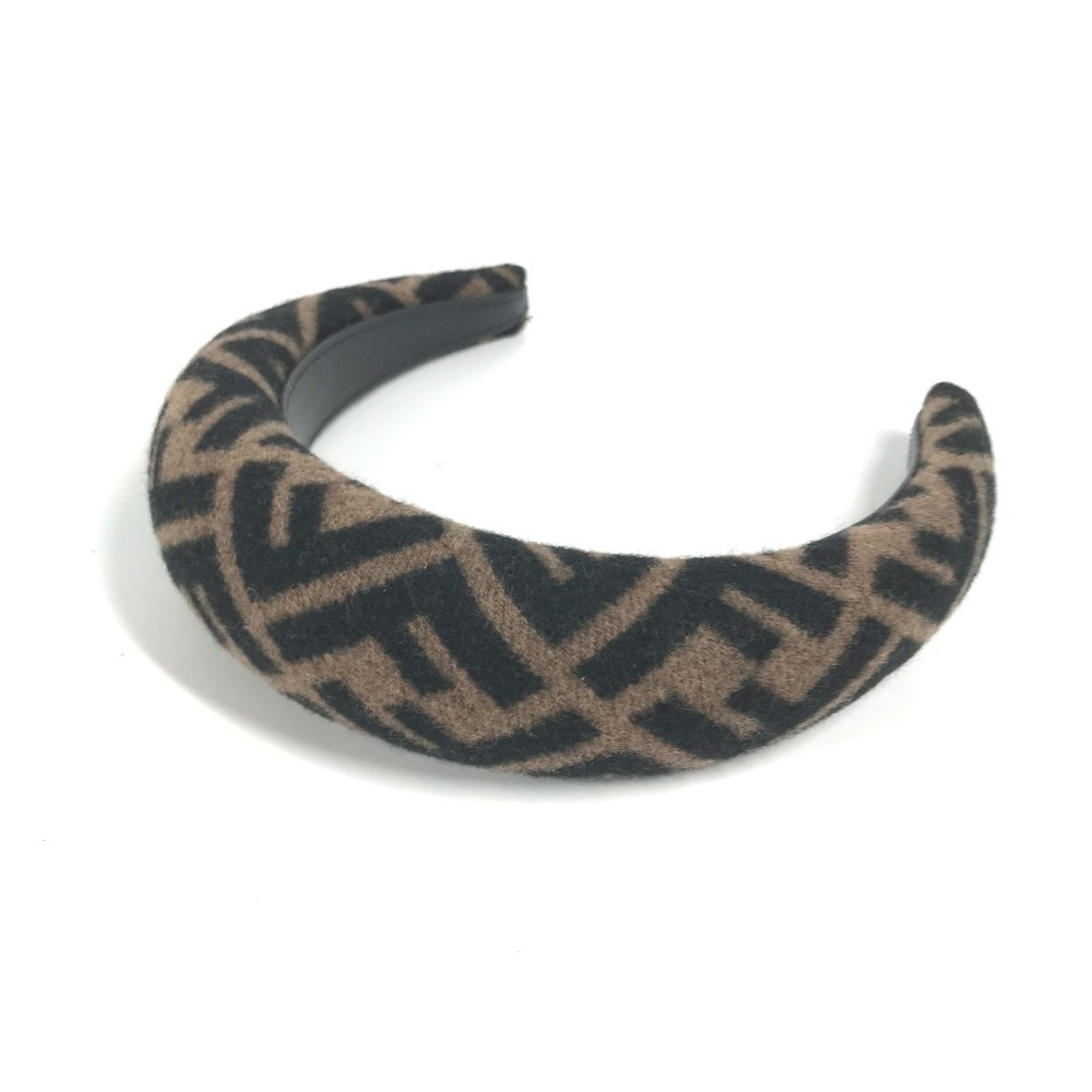 FENDI ZUCCA Hairband Headband Leather Women's Brown