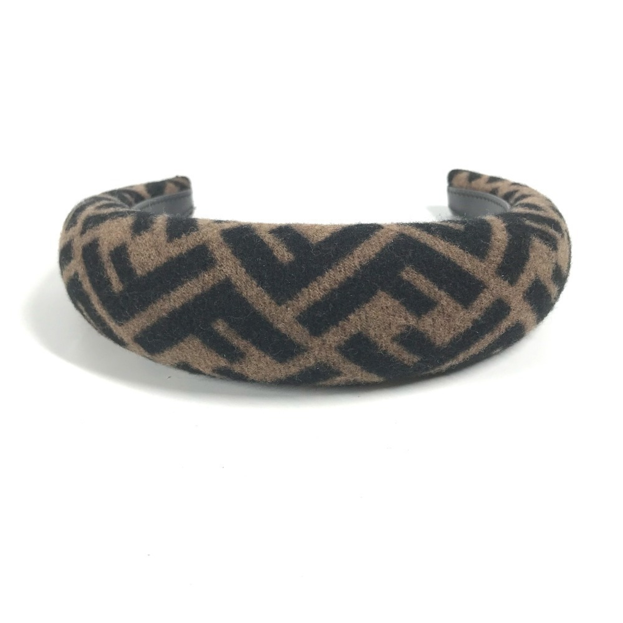 FENDI ZUCCA Hairband Headband Leather Women's Brown