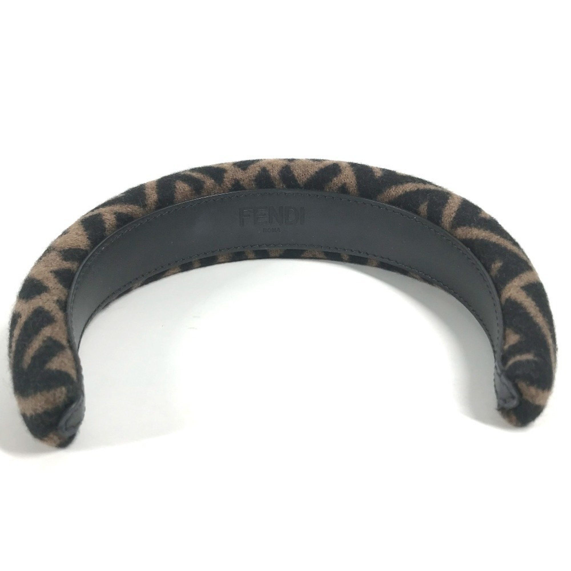 FENDI ZUCCA Hairband Headband Leather Women's Brown