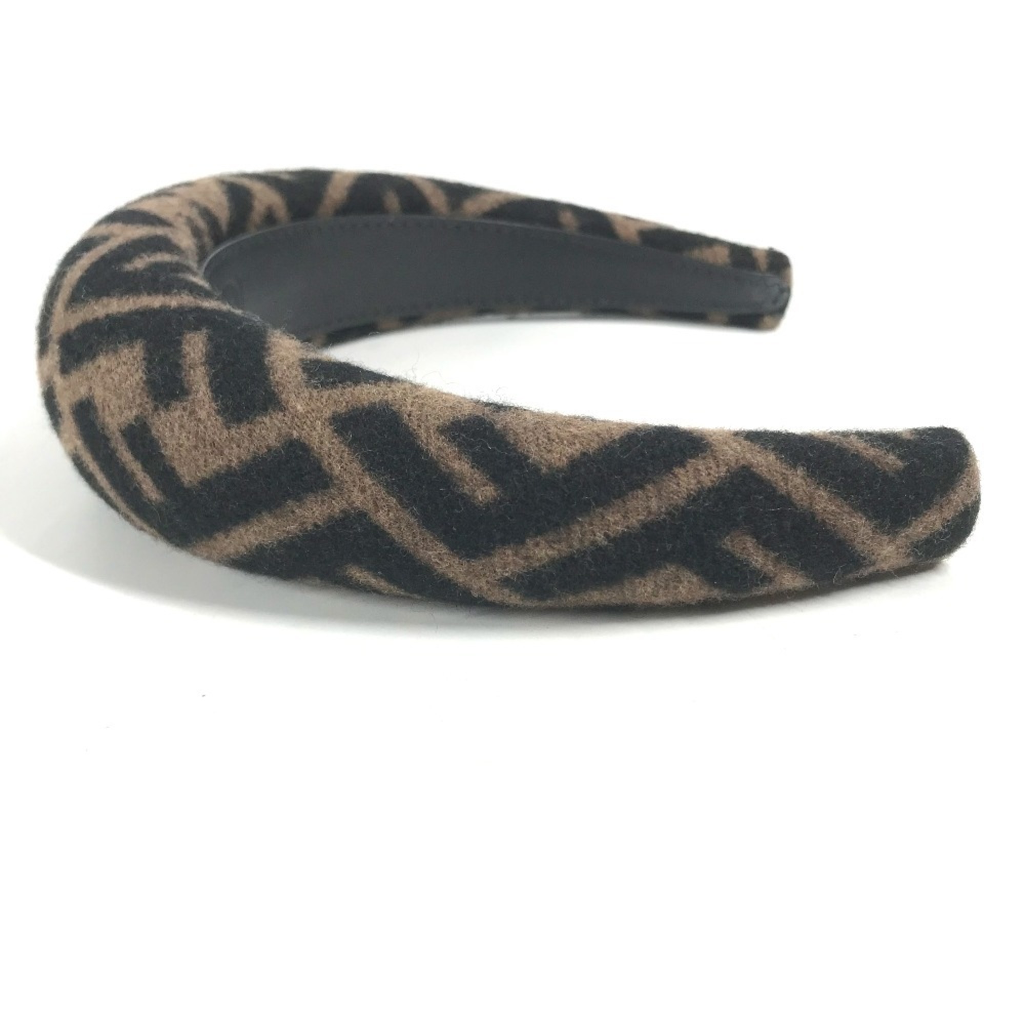 FENDI ZUCCA Hairband Headband Leather Women's Brown