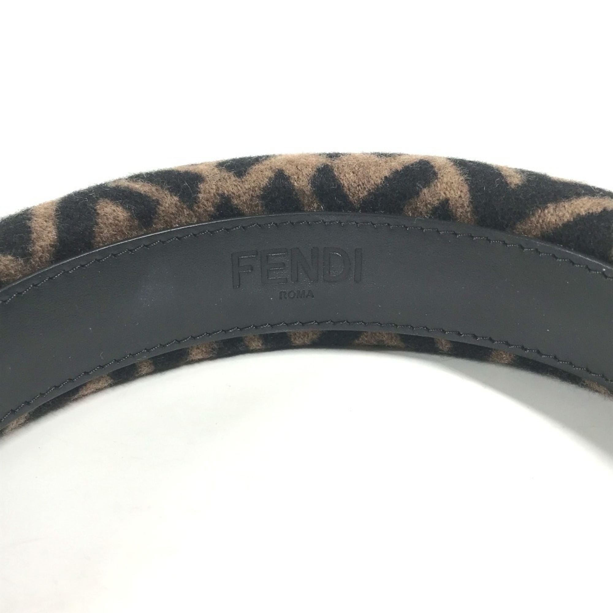 FENDI ZUCCA Hairband Headband Leather Women's Brown