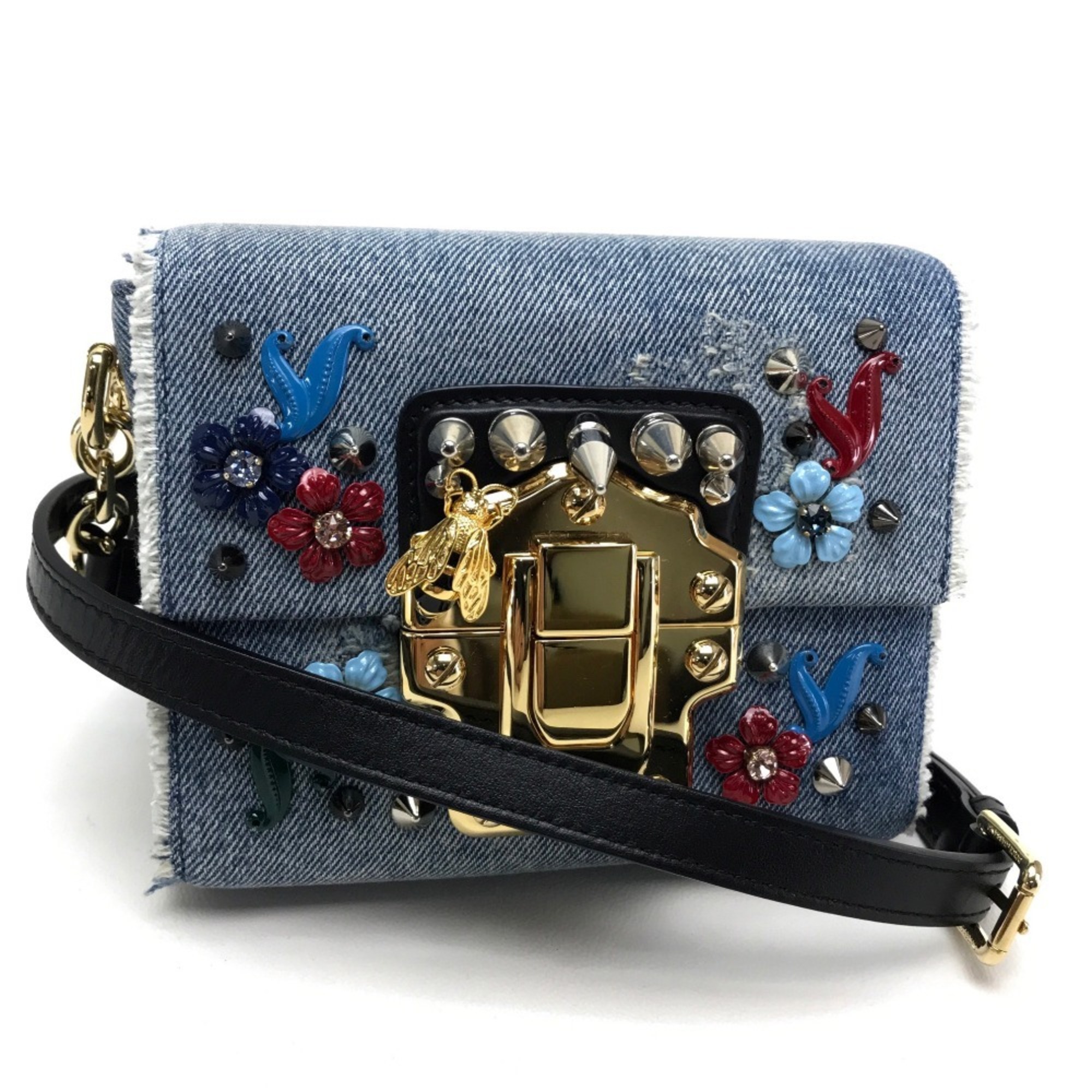 DOLCE&GABBANA Dolce & Gabbana Crossbody Bag Studs LUCIA Pochette Shoulder Denim Women's Blue