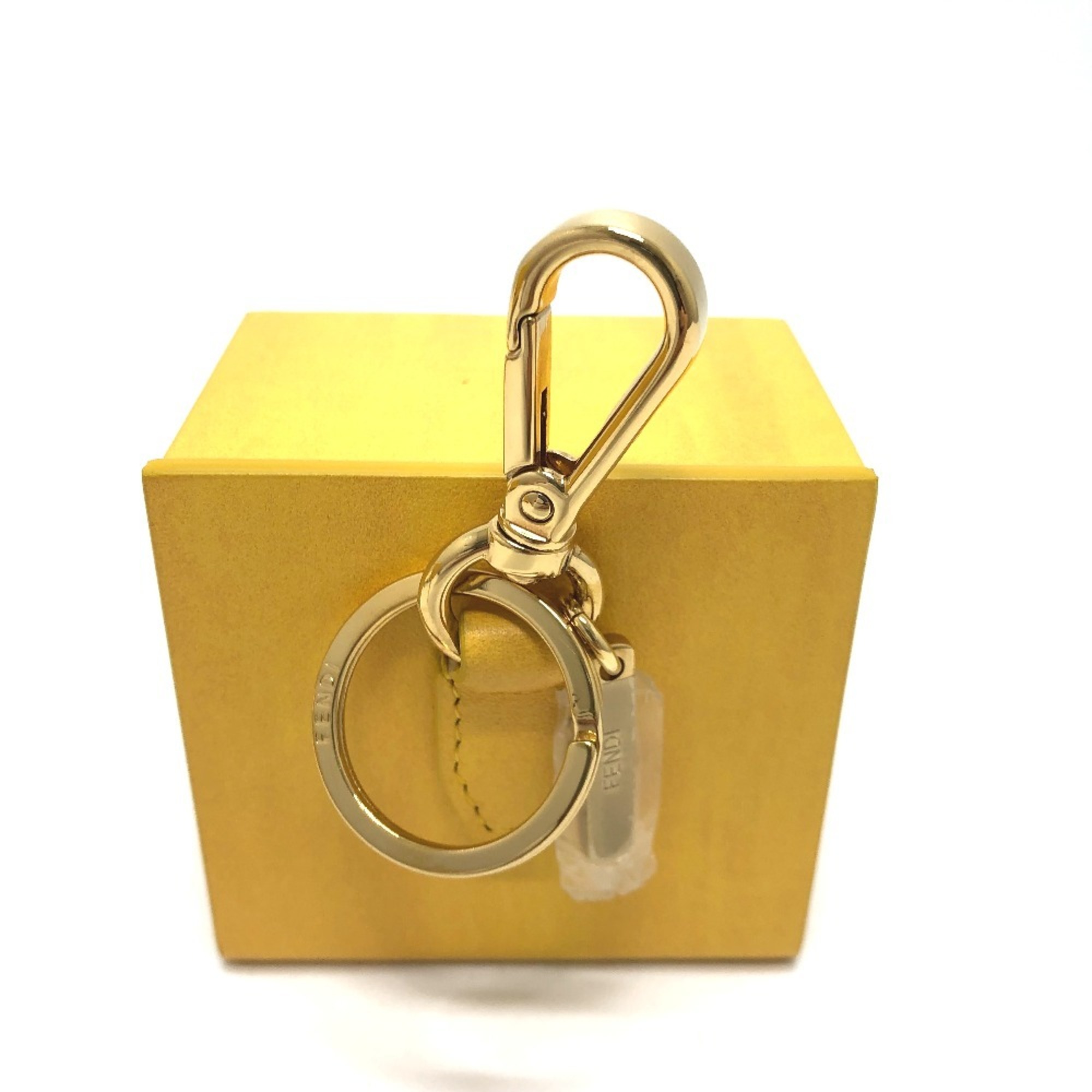 FENDI 7AR894 Accessory Box Charm Keychain Leather Women's Yellow