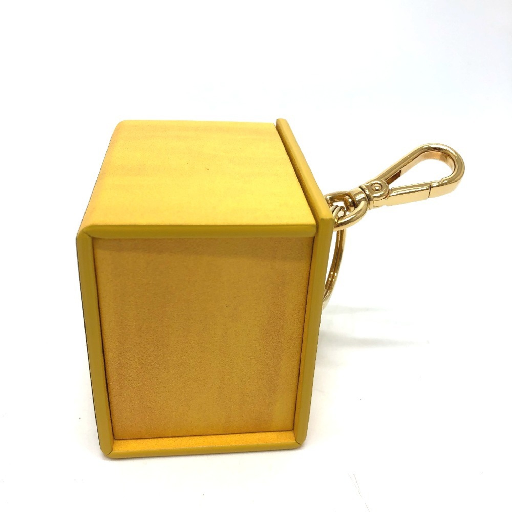 FENDI 7AR894 Accessory Box Charm Keychain Leather Women's Yellow