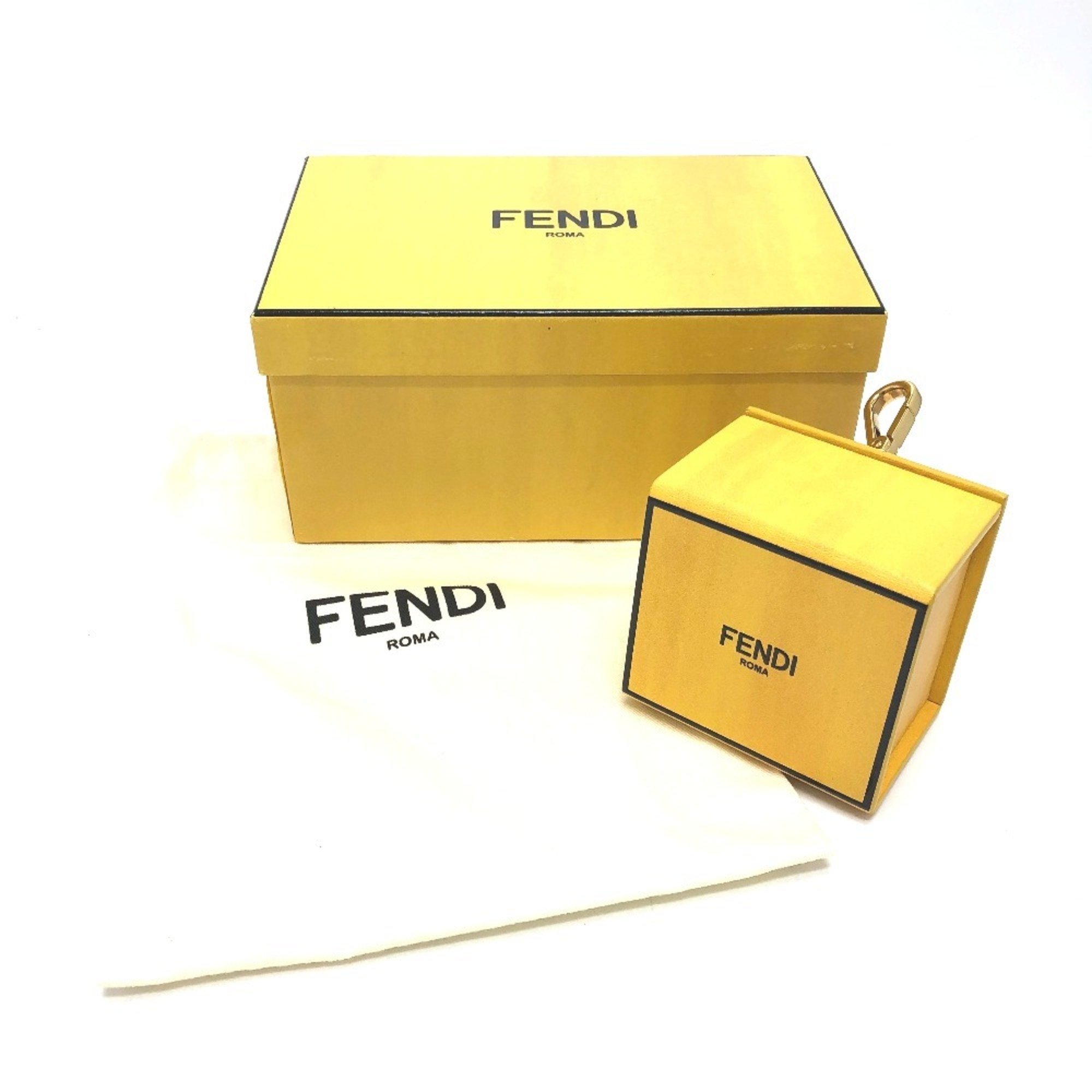 FENDI 7AR894 Accessory Box Charm Keychain Leather Women's Yellow