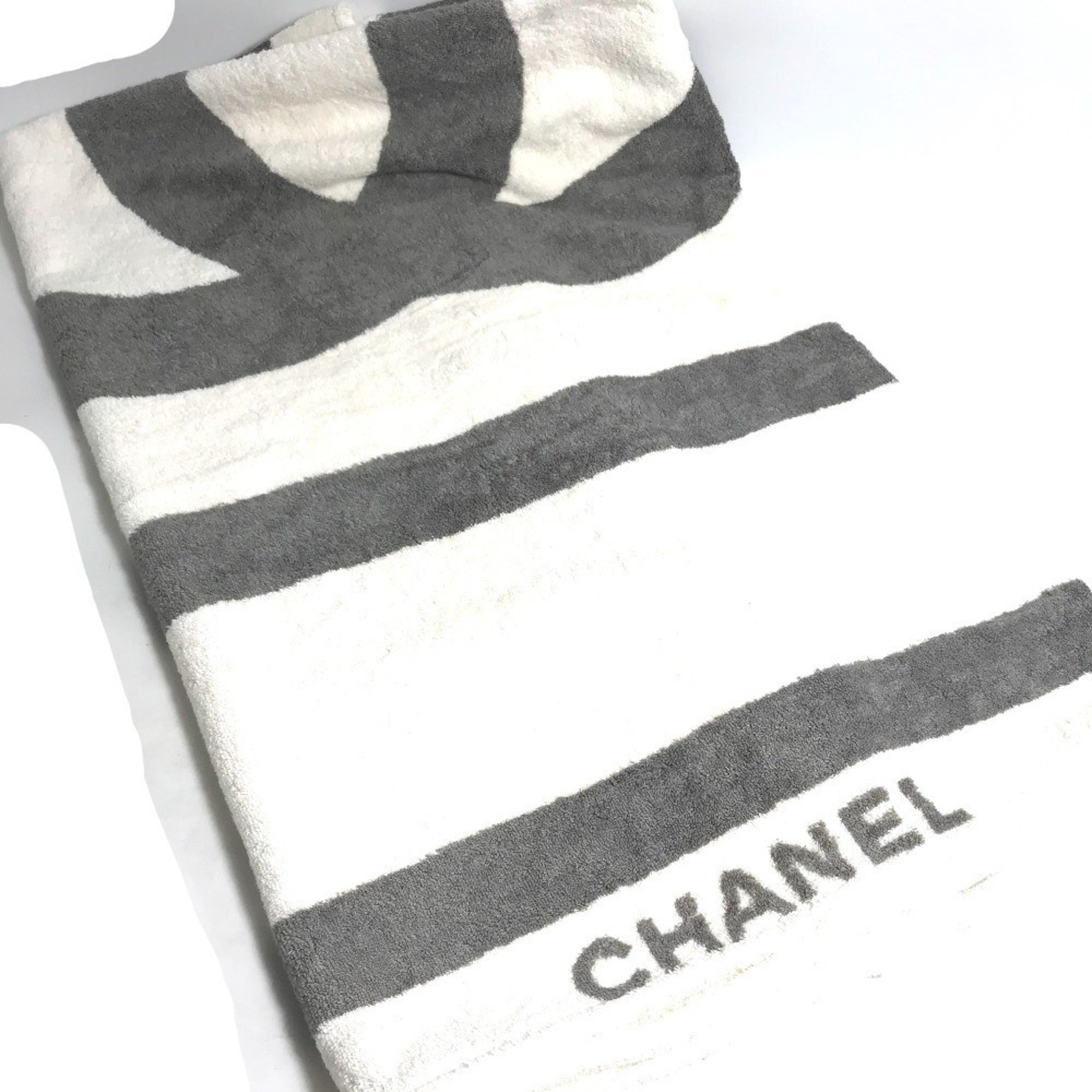 CHANEL Chanel Bath Towel Knee Blanket CC Coco Mark Beach Cotton Women's Gray