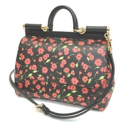 Dolce & Gabbana DOLCE&GABBANA Flower Sicily Handbag Shoulder Bag Leather Women's Black x Red Green