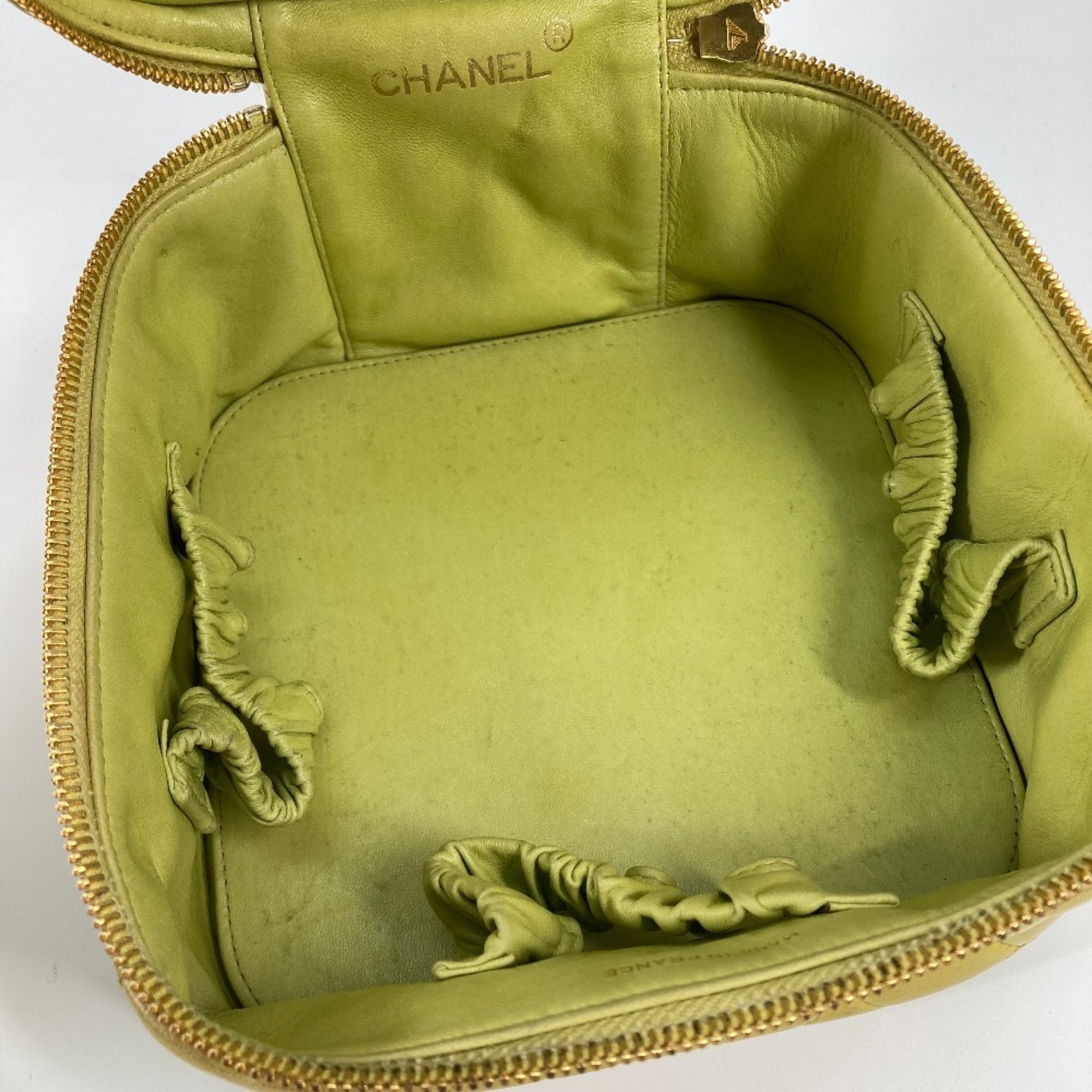 CHANEL Chanel Matelasse Vanity Bag Quilted Handbag Leather Yellow Women's