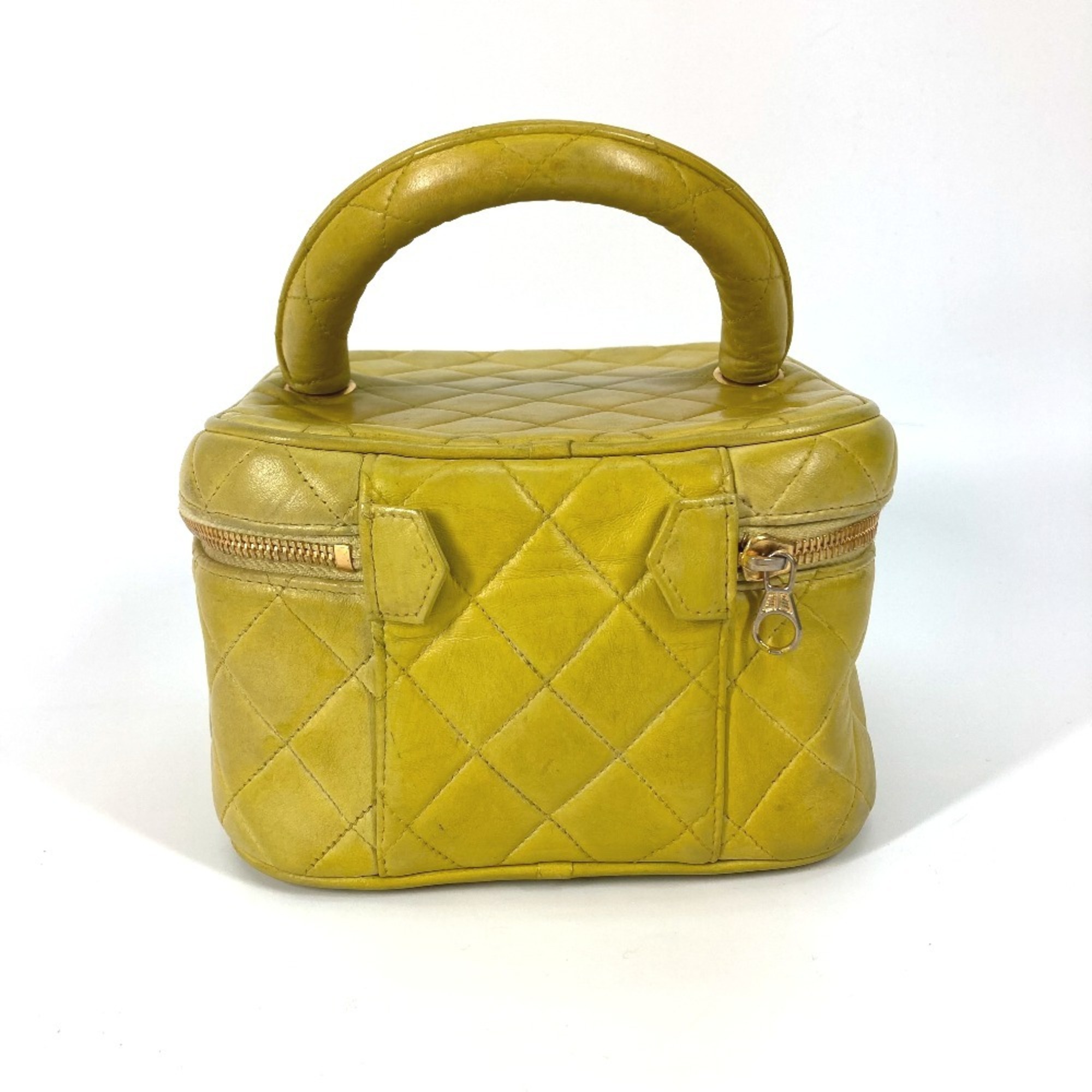 CHANEL Chanel Matelasse Vanity Bag Quilted Handbag Leather Yellow Women's