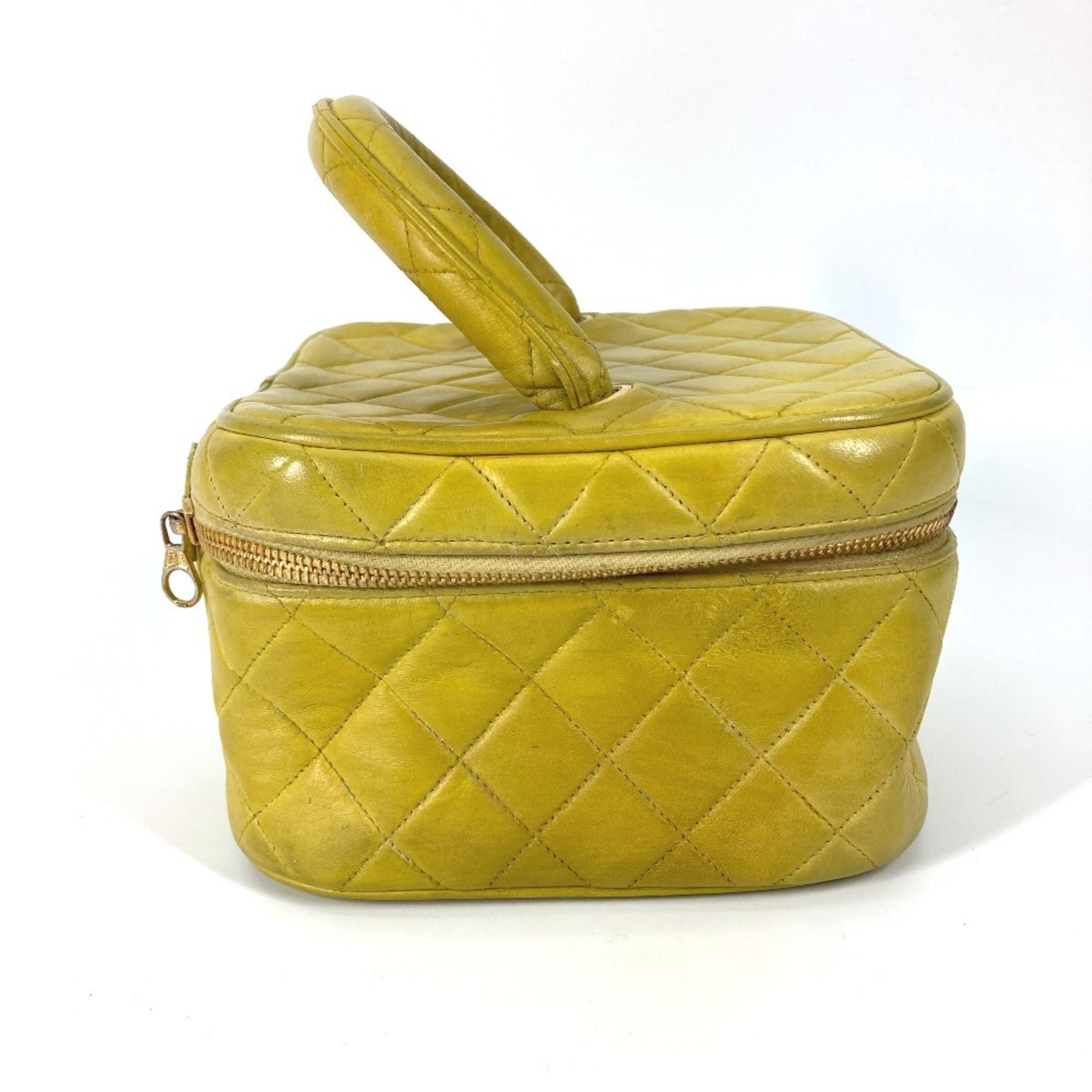 CHANEL Chanel Matelasse Vanity Bag Quilted Handbag Leather Yellow Women's