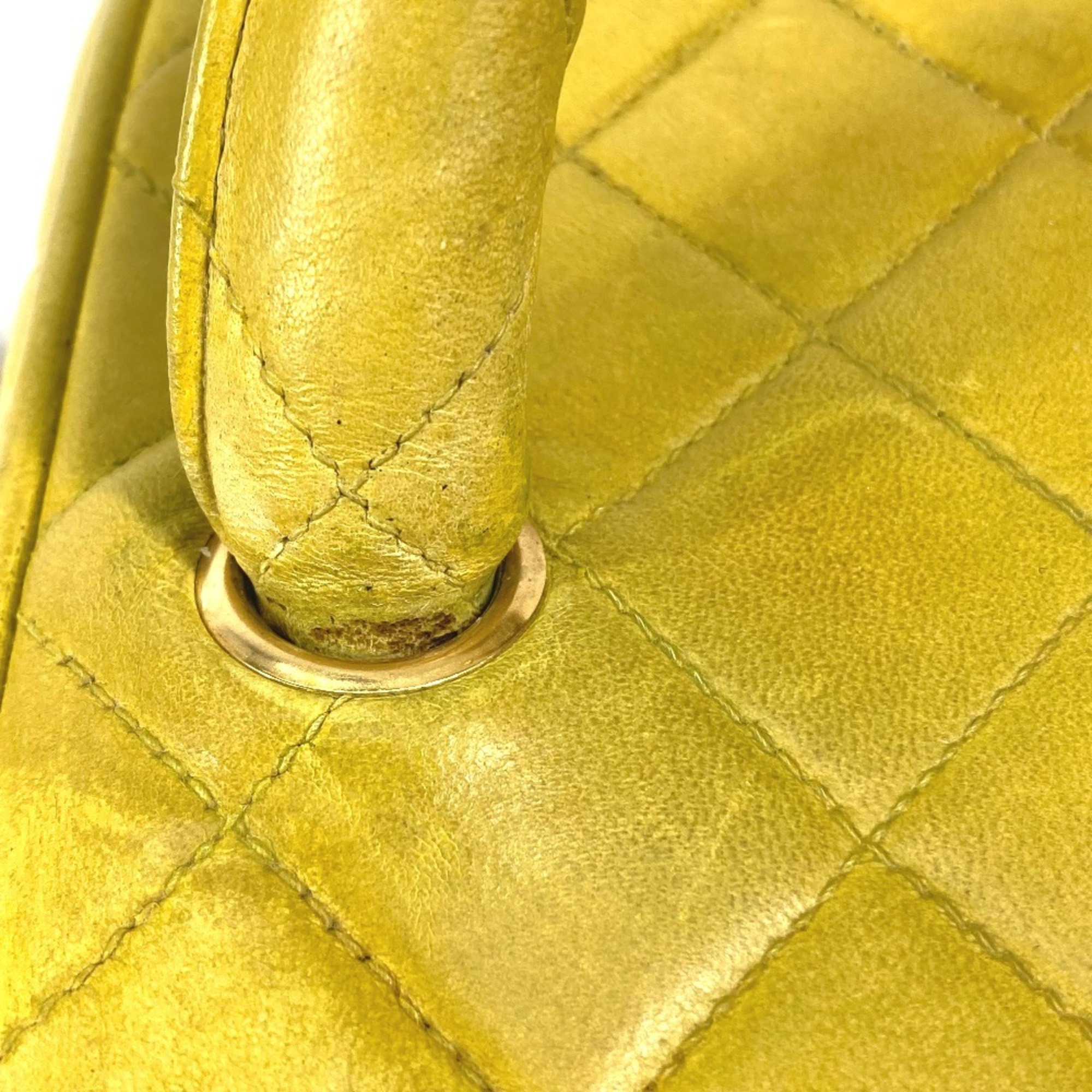 CHANEL Chanel Matelasse Vanity Bag Quilted Handbag Leather Yellow Women's