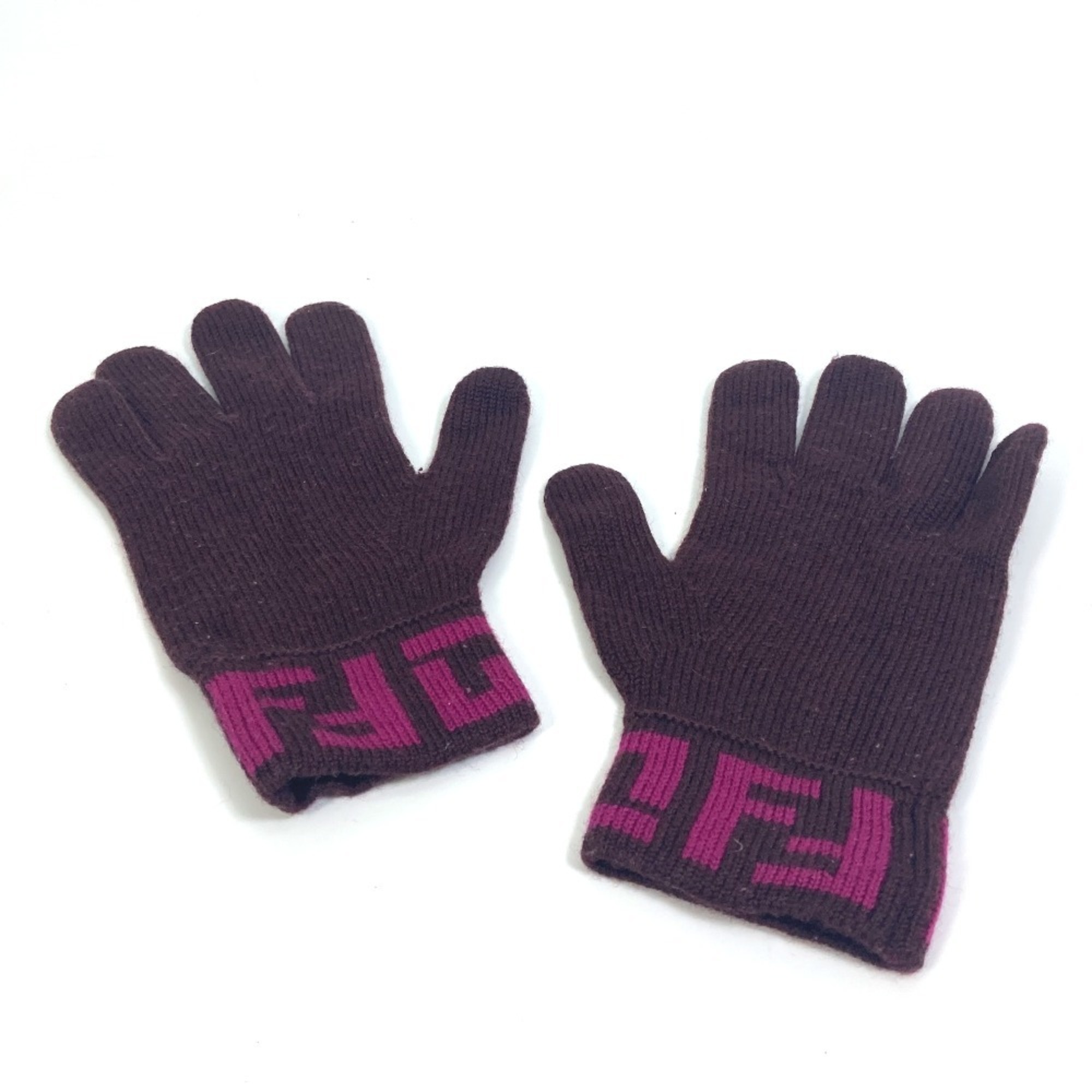 FENDI Zucca Gloves Bicolor Wool Women's Purple