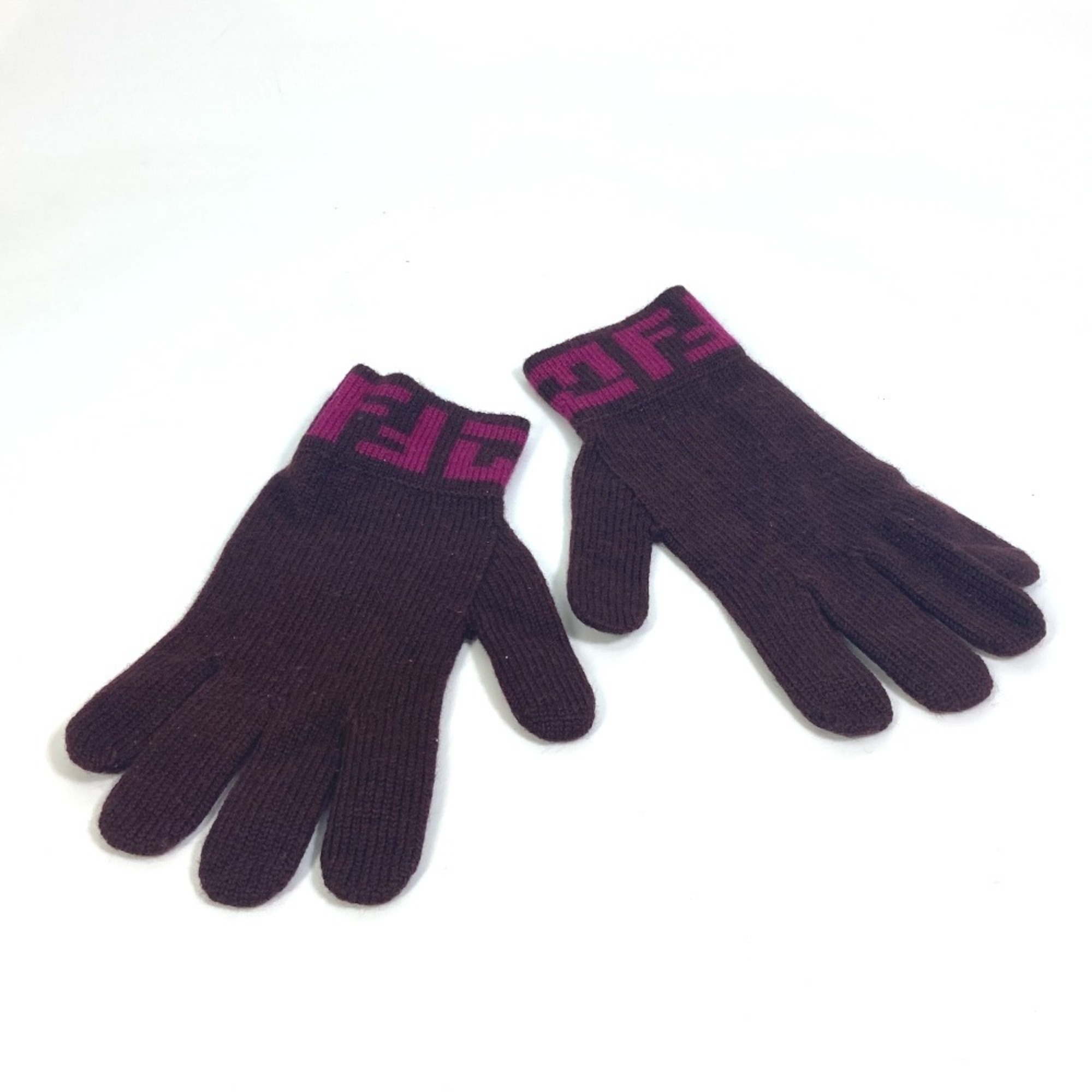 FENDI Zucca Gloves Bicolor Wool Women's Purple