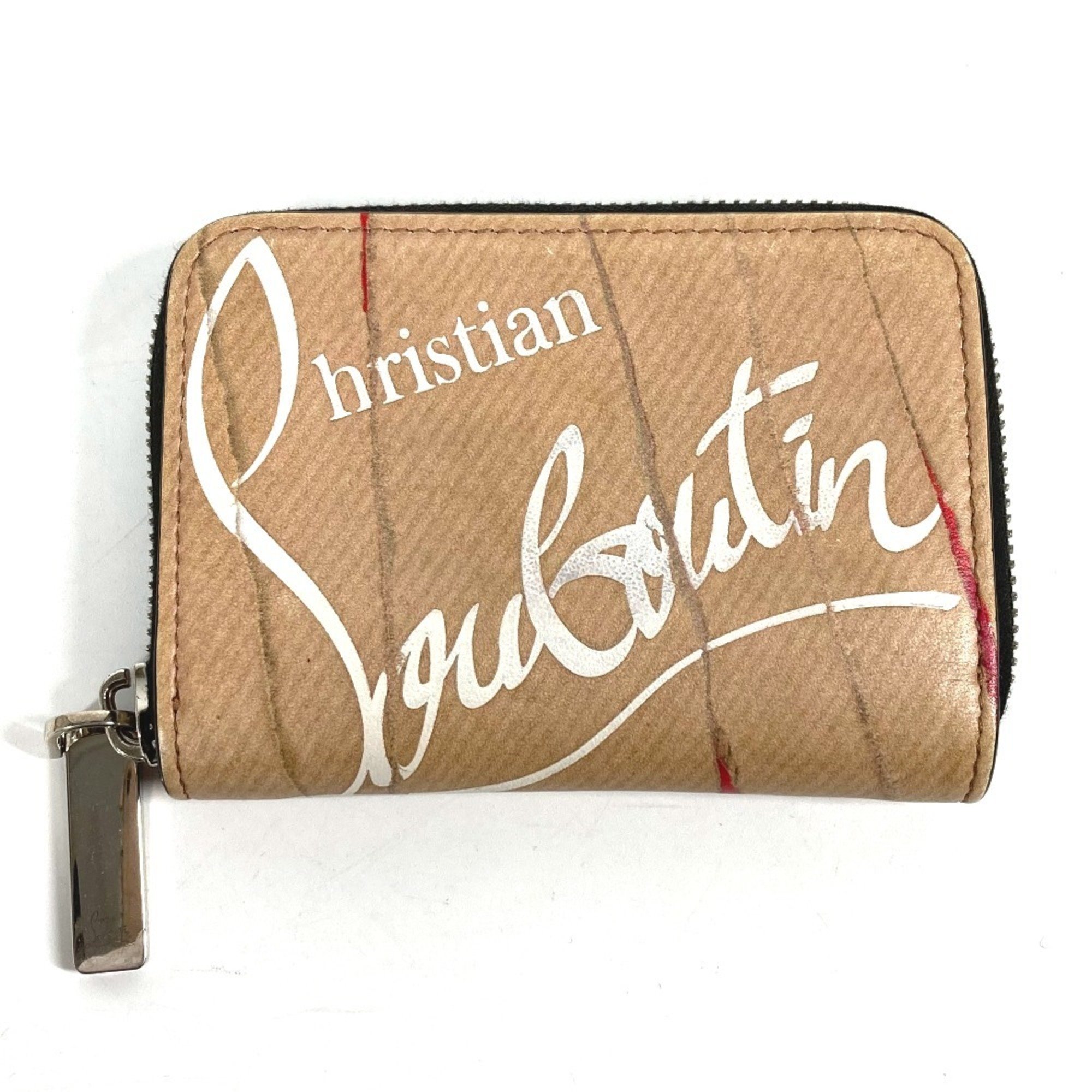 Christian Louboutin Wallet, Coin Purse, Craft Round, Wallet/Coin Case, Leather, Women's, Beige