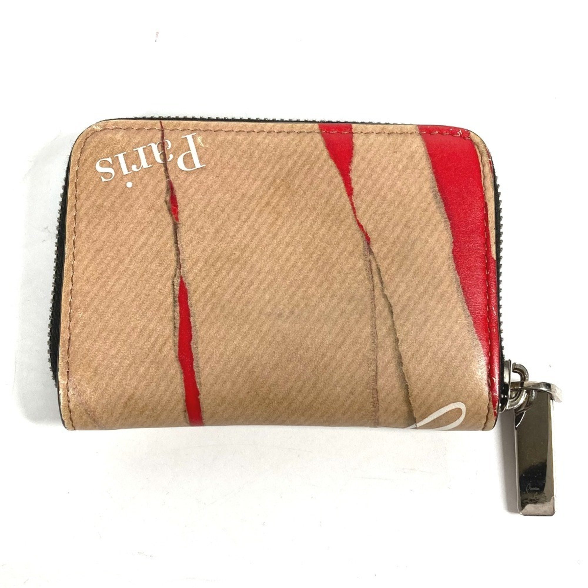 Christian Louboutin Wallet, Coin Purse, Craft Round, Wallet/Coin Case, Leather, Women's, Beige