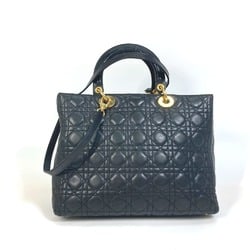 Christian Dior Dior Cannage Lady Bag Shoulder Handbag Leather Women's Black