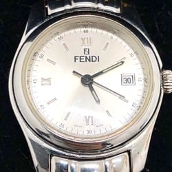 FENDI 210L Roman Index Date Watch Quartz SS Ladies Silver