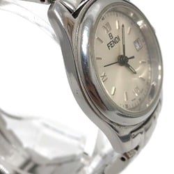 FENDI 210L Roman Index Date Watch Quartz SS Ladies Silver