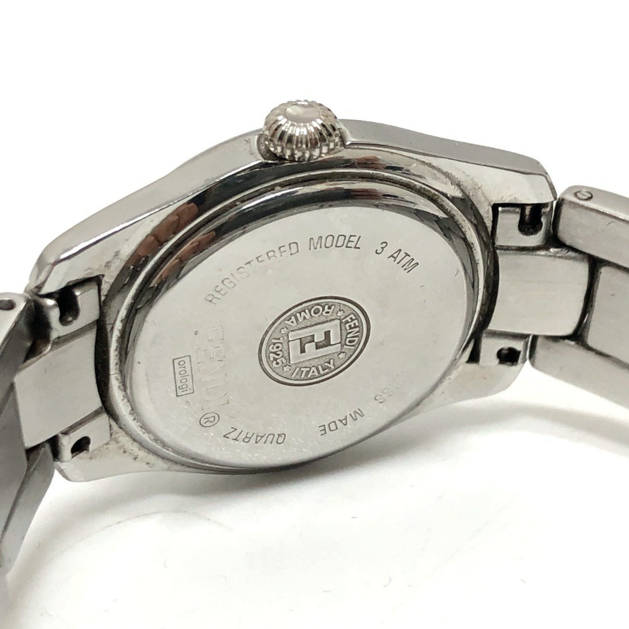 FENDI 210L Roman Index Date Watch Quartz SS Ladies Silver