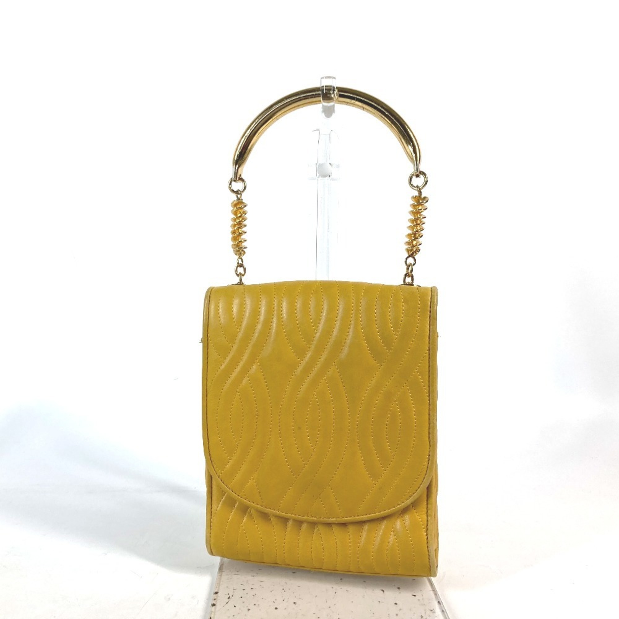 FENDI Metal Handle Handbag Leather Women's Yellow