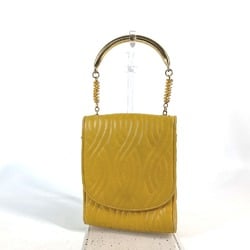 FENDI Metal Handle Handbag Leather Women's Yellow