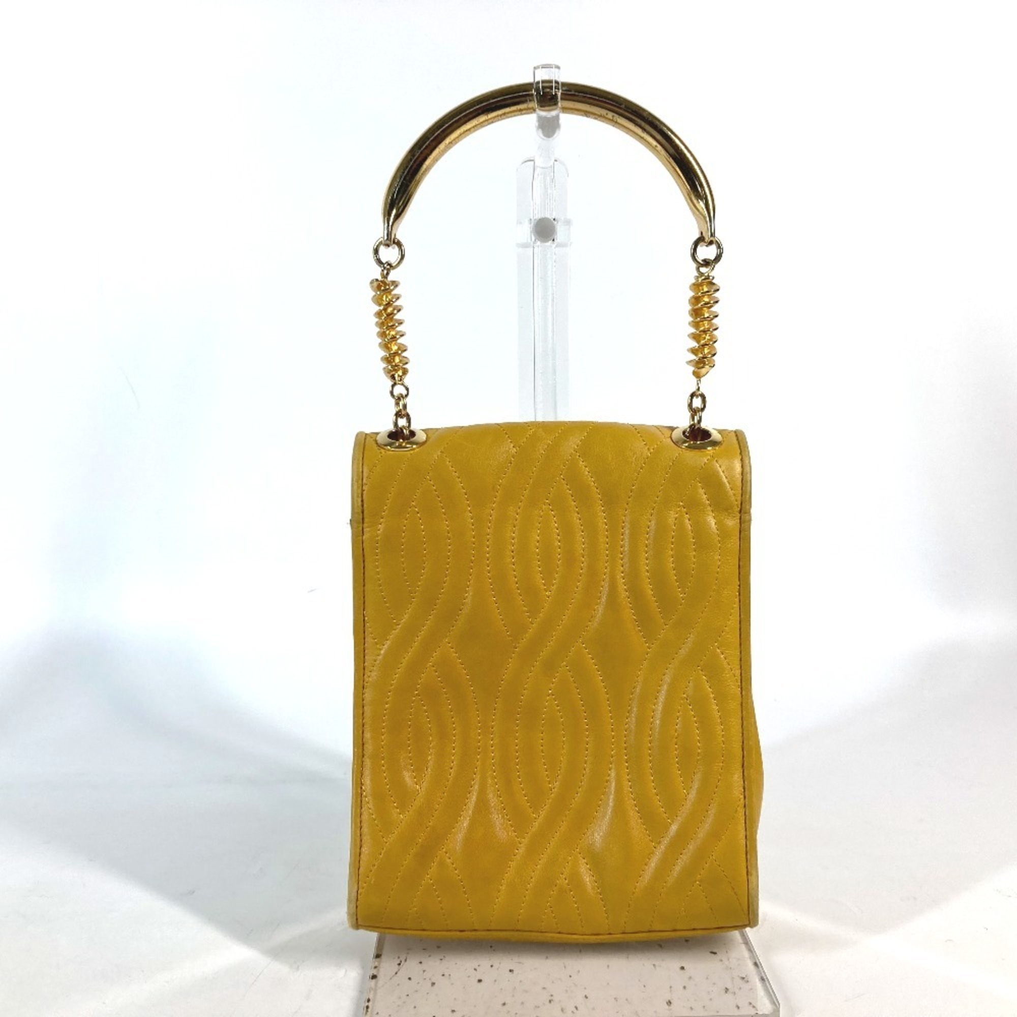 FENDI Metal Handle Handbag Leather Women's Yellow