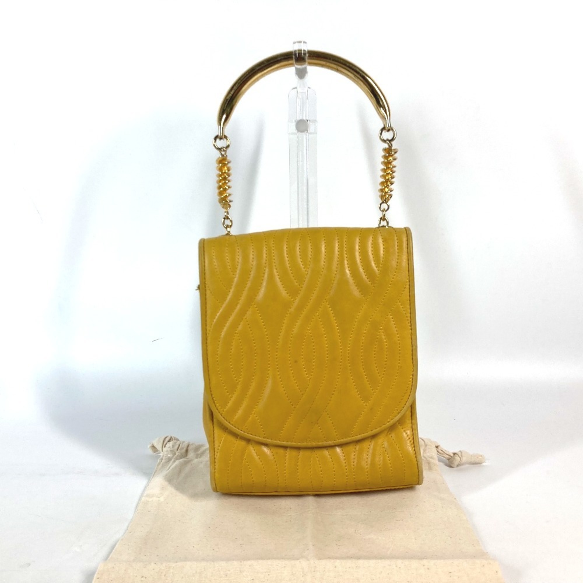 FENDI Metal Handle Handbag Leather Women's Yellow