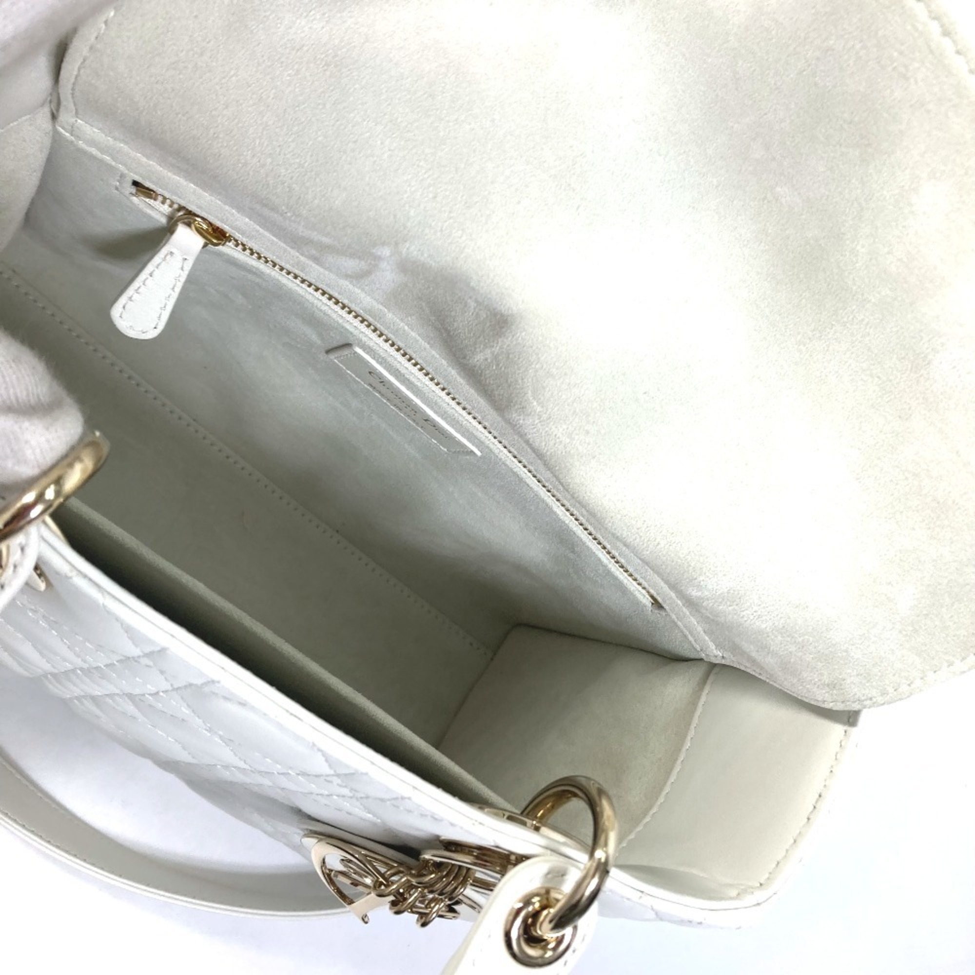 Christian Dior Dior M0565ONGE_M030 LADY DIOR Lady Cannage Medium Shoulder Bag Handbag Lambskin Women's White