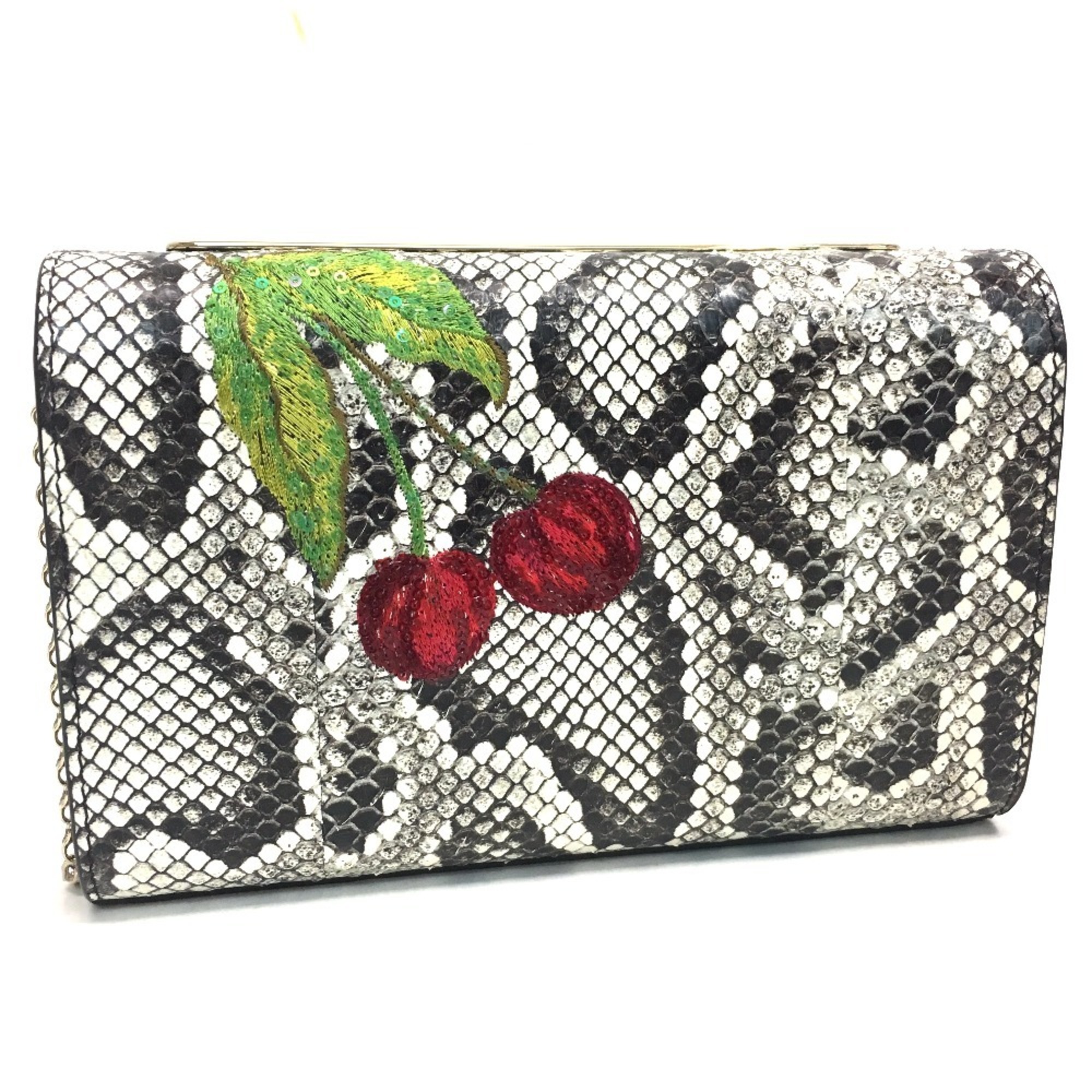 Christian Louboutin Cherry Pattern Studded Bag Chain Shoulder Leather Women's Multicolor White