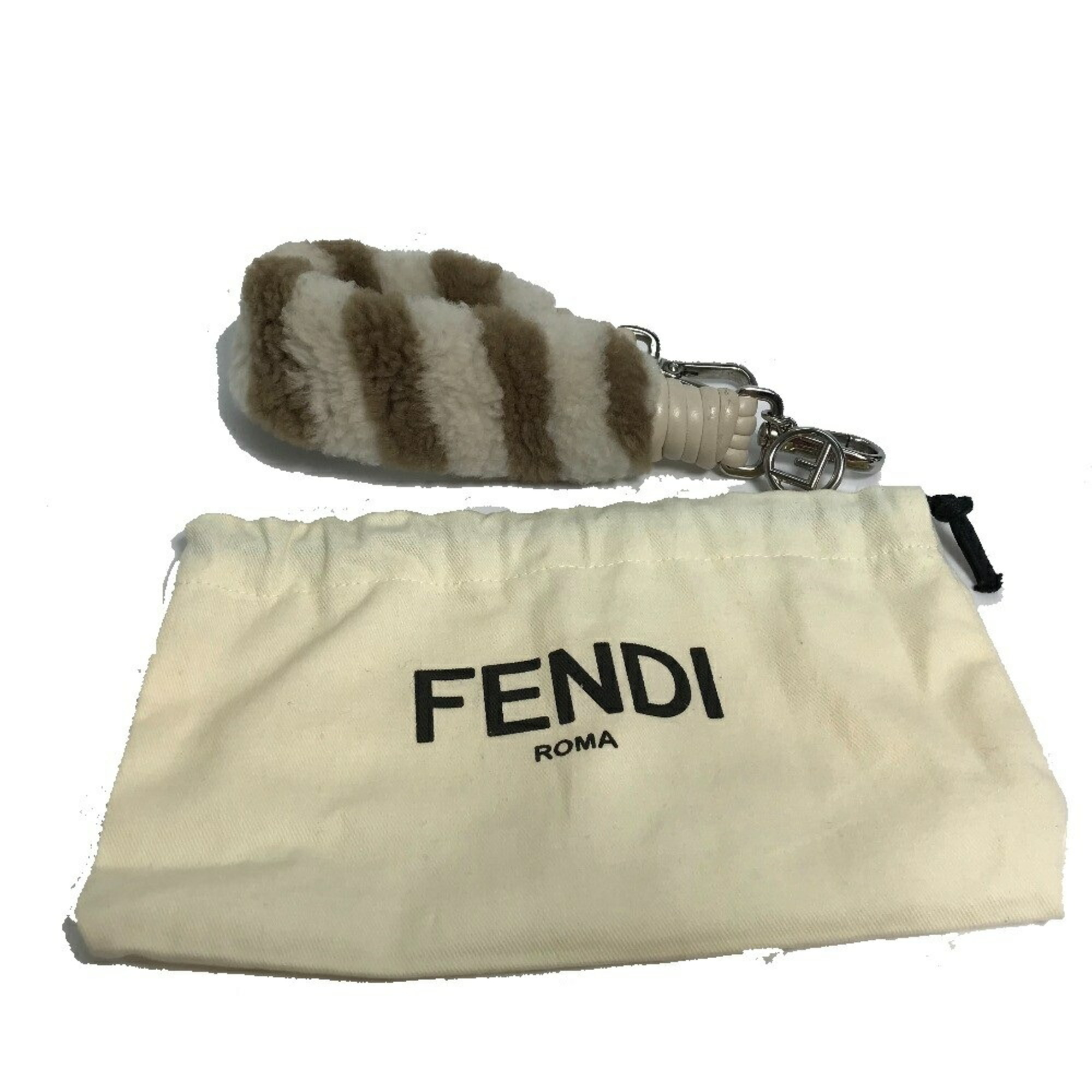 FENDI Striped Strap You Shoulder Mouton Women's Beige x Brown