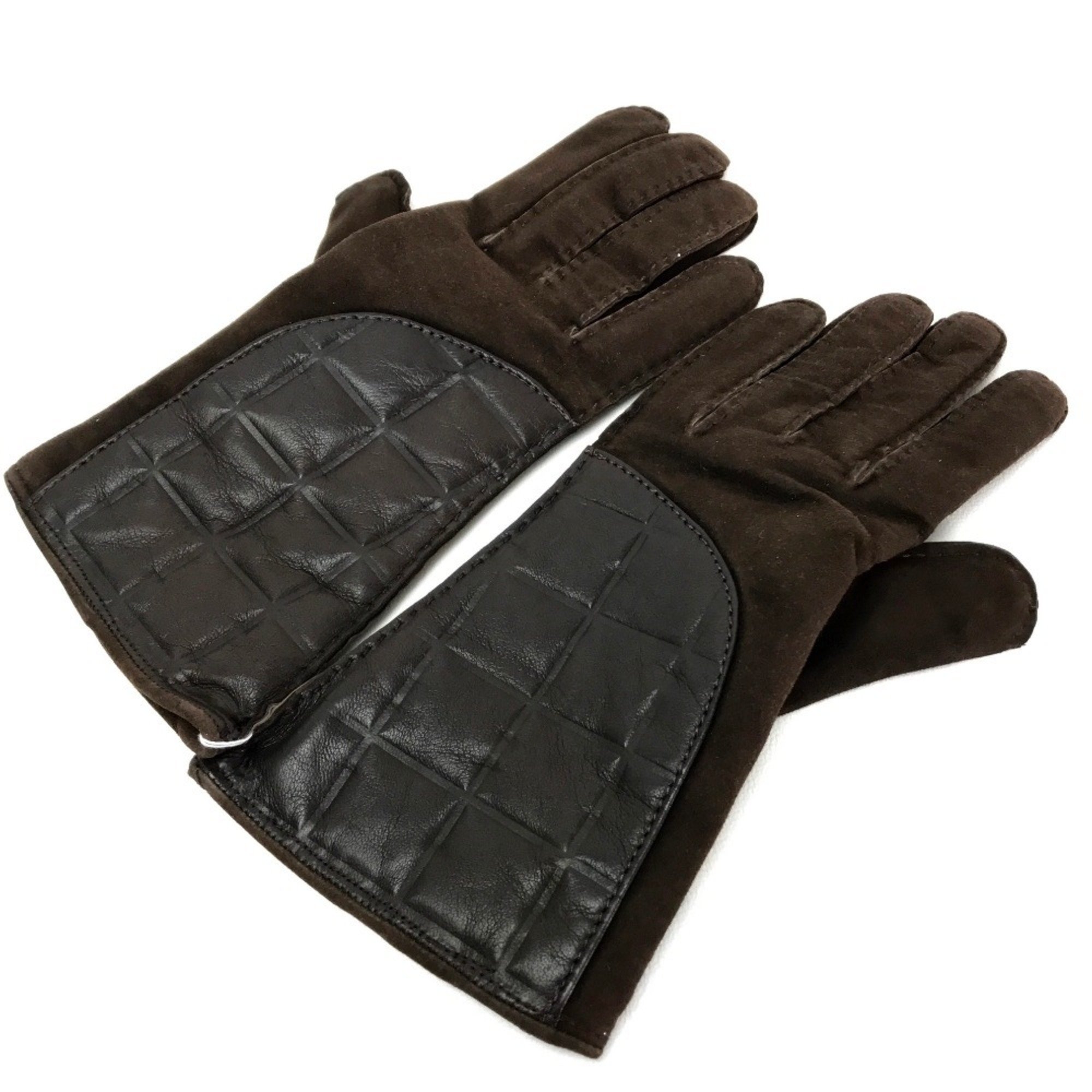 CHANEL Gloves Accessories Leather Chocolate Bar Lambskin Suede (Inner Surface) Cashmere Dark Brown Women's