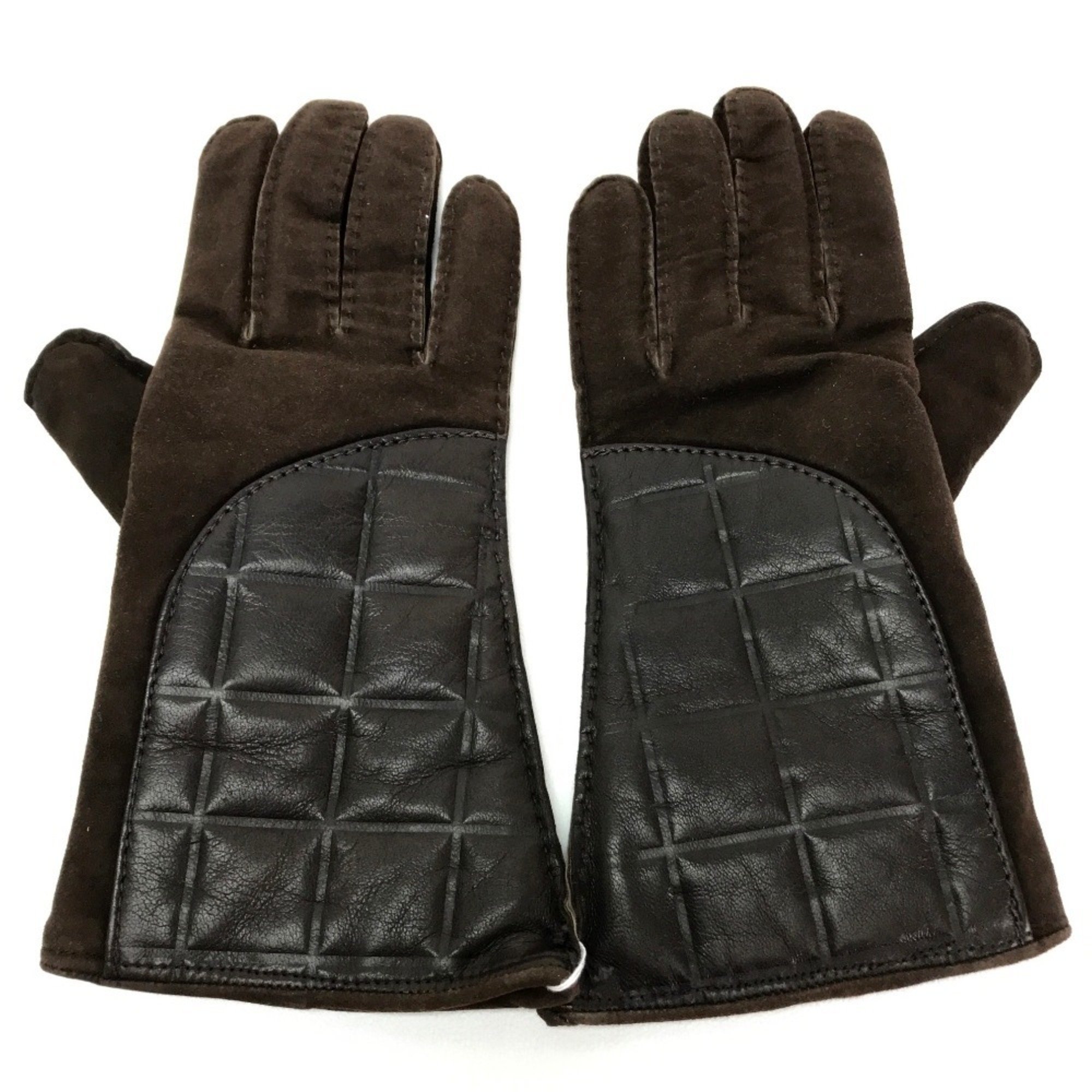 CHANEL Gloves Accessories Leather Chocolate Bar Lambskin Suede (Inner Surface) Cashmere Dark Brown Women's