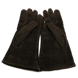 CHANEL Gloves Accessories Leather Chocolate Bar Lambskin Suede (Inner Surface) Cashmere Dark Brown Women's