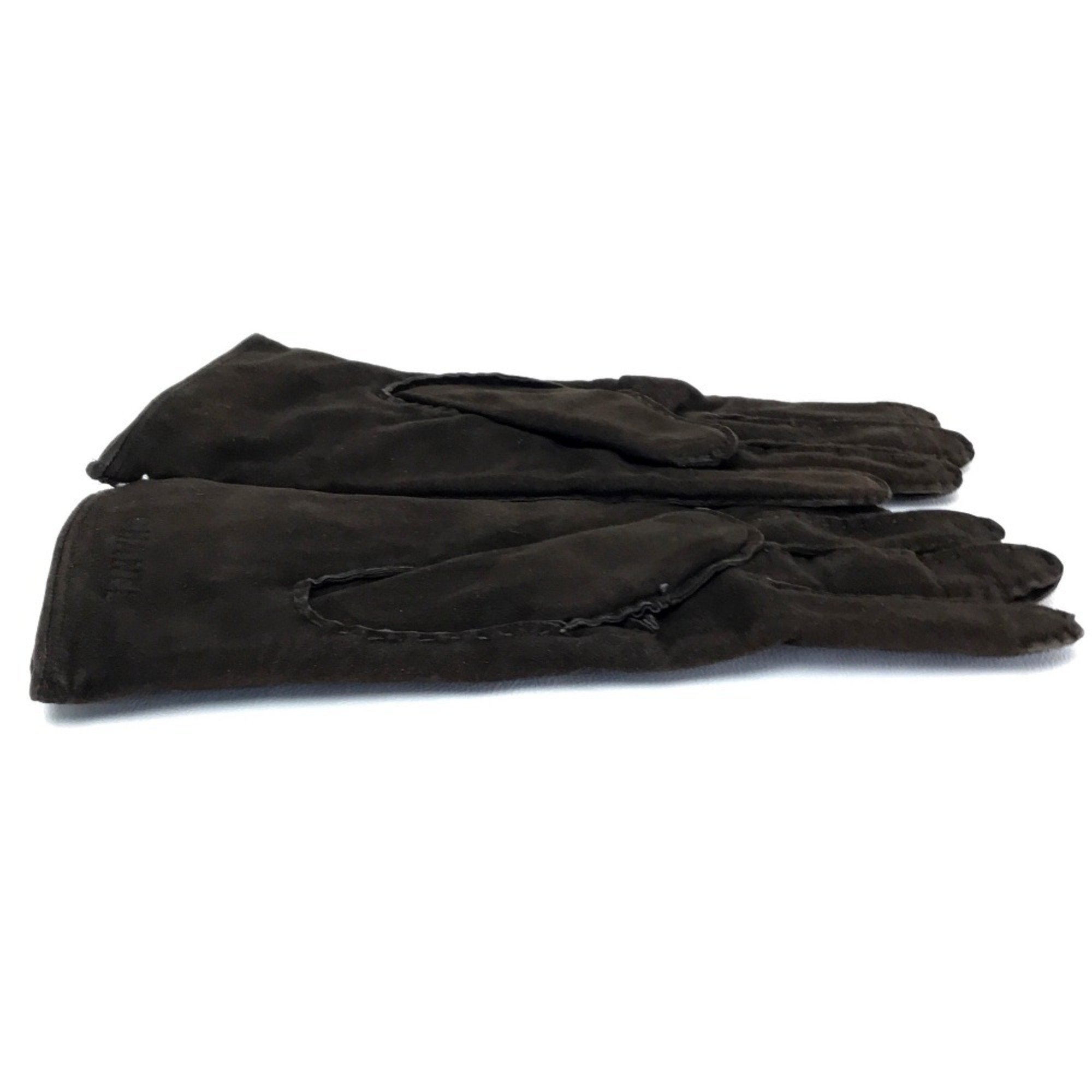 CHANEL Gloves Accessories Leather Chocolate Bar Lambskin Suede (Inner Surface) Cashmere Dark Brown Women's