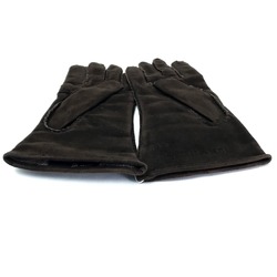 CHANEL Gloves Accessories Leather Chocolate Bar Lambskin Suede (Inner Surface) Cashmere Dark Brown Women's