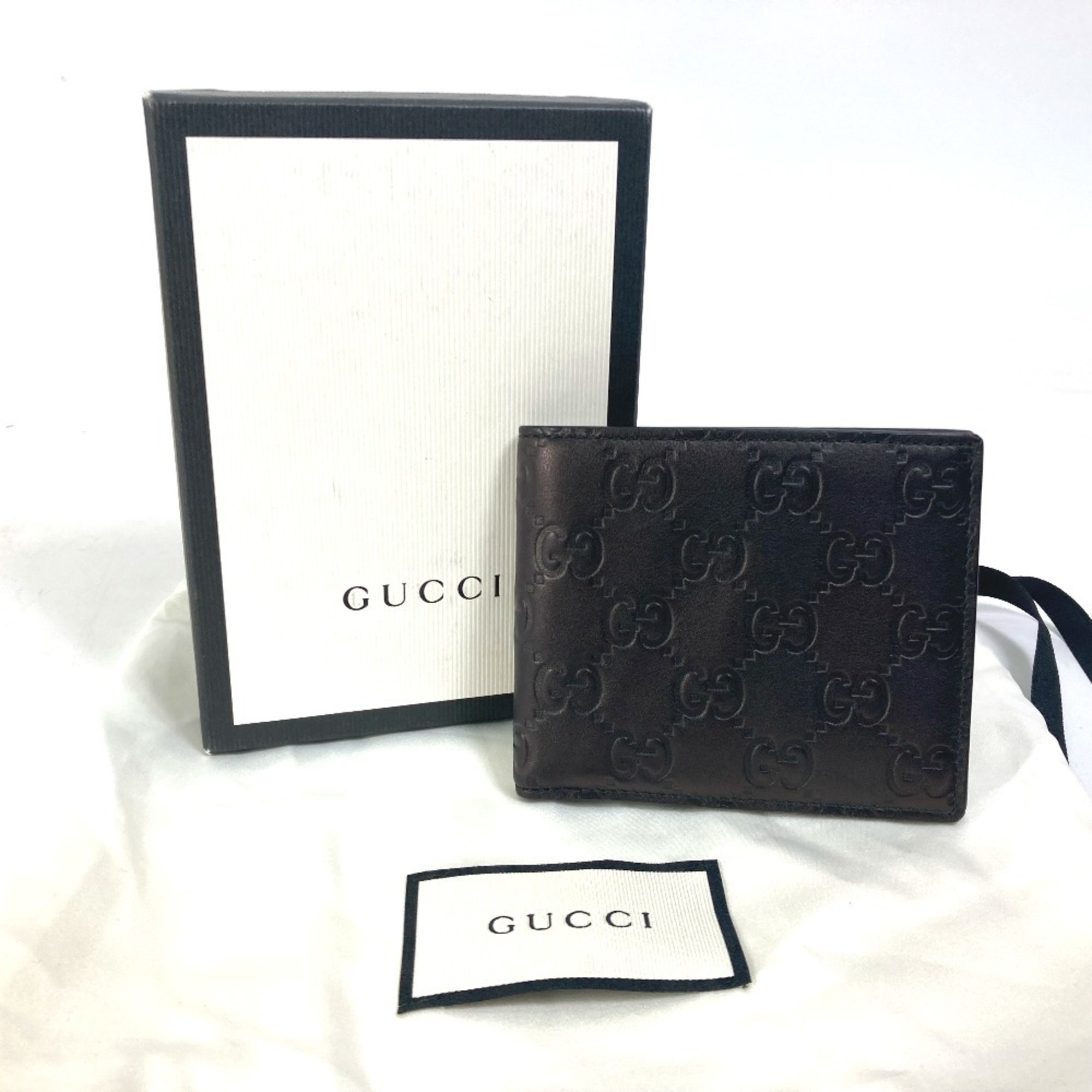 GUCCI 145754 Compact Wallet GG Guccissima Billfold Bi-fold Shima Leather Men's Black