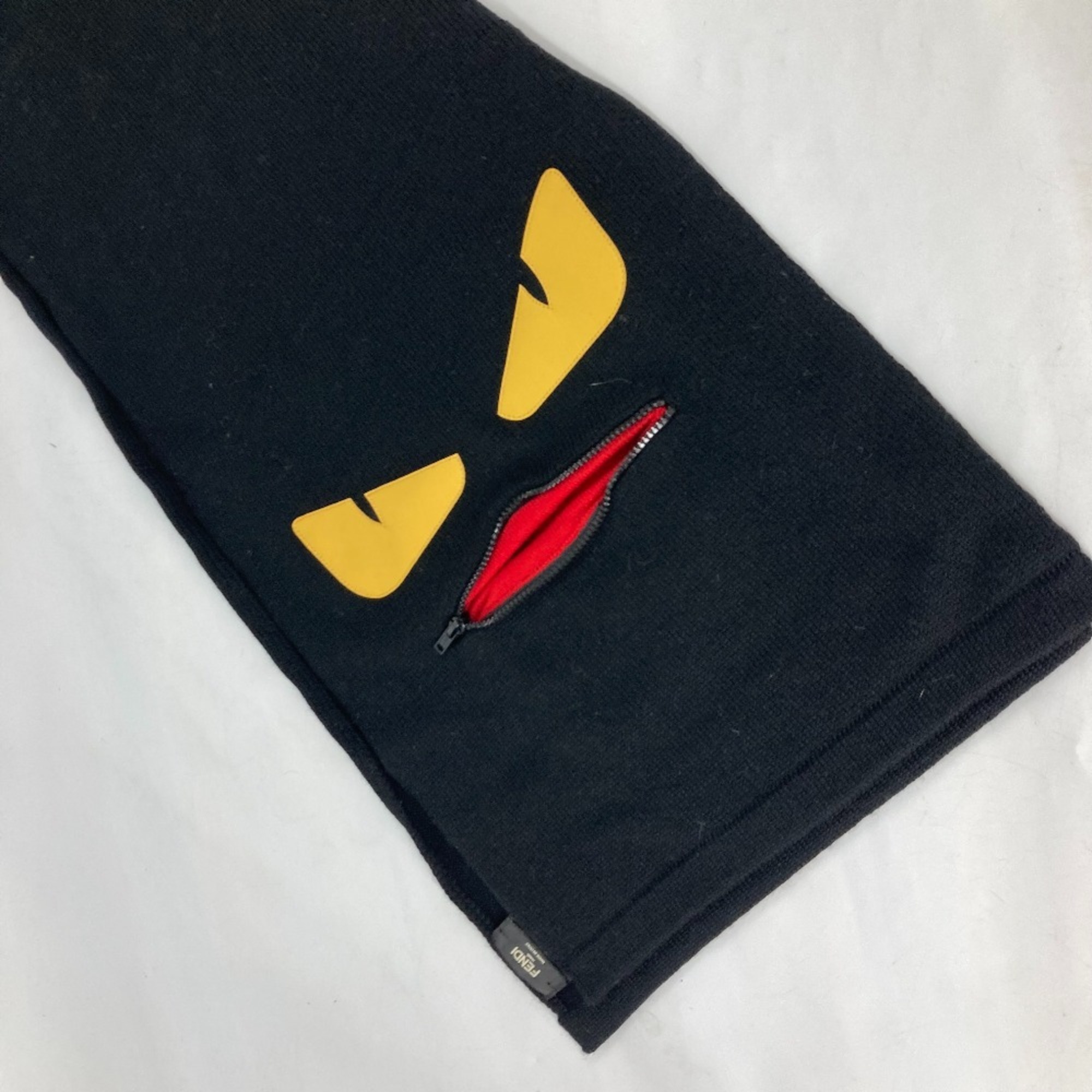 FENDI FXS124 Monster Zippered Scarf Wool Women's Black