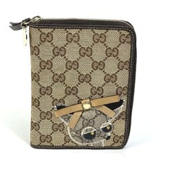 GUCCI 233152 GG Guccioli Chihuahua Stationery Round Notebook Cover Canvas Leather Women's Brown