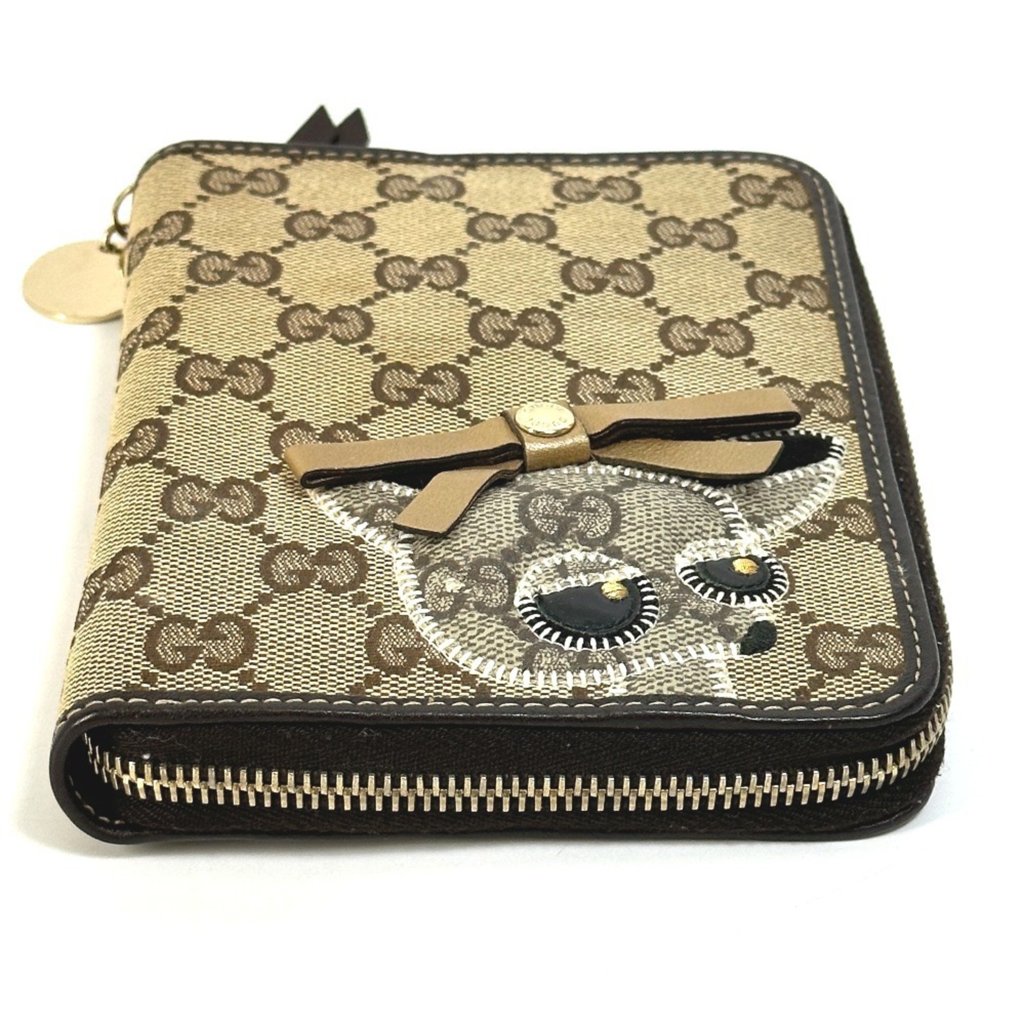 GUCCI 233152 GG Guccioli Chihuahua Stationery Round Notebook Cover Canvas Leather Women's Brown