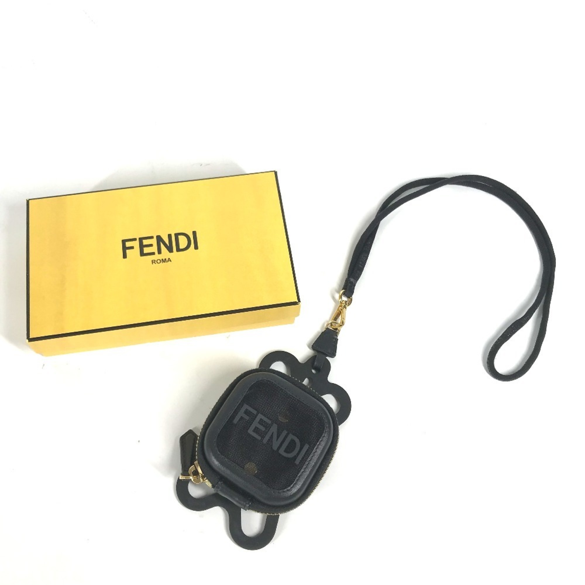 FENDI Fendi Mesh Smartphone Pouch with Strap Case iPhone Rubber Leather Men's Black