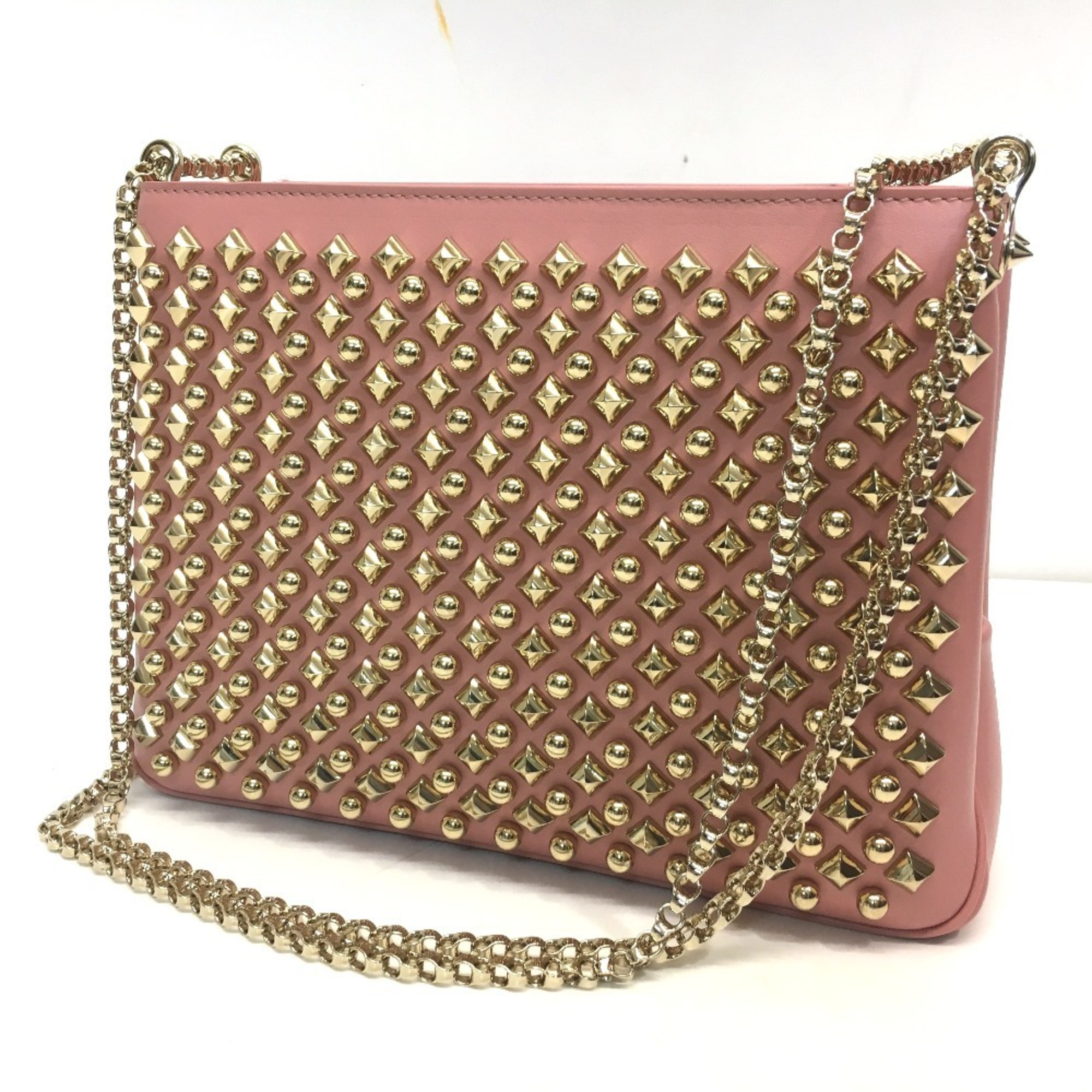 Christian Louboutin Trilby Large New Studs Bag Chain Shoulder Leather Women's Pink