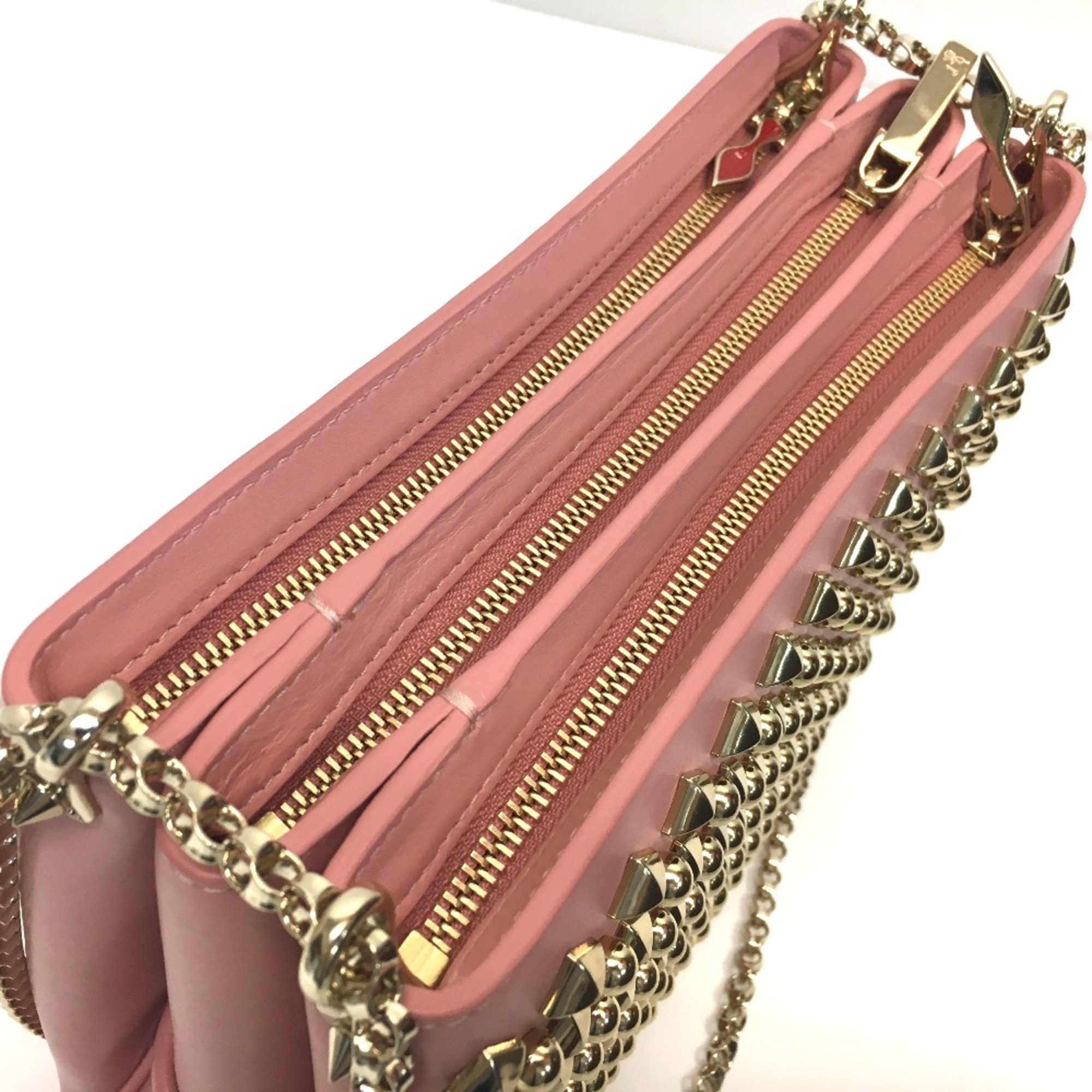 Christian Louboutin Trilby Large New Studs Bag Chain Shoulder Leather Women's Pink