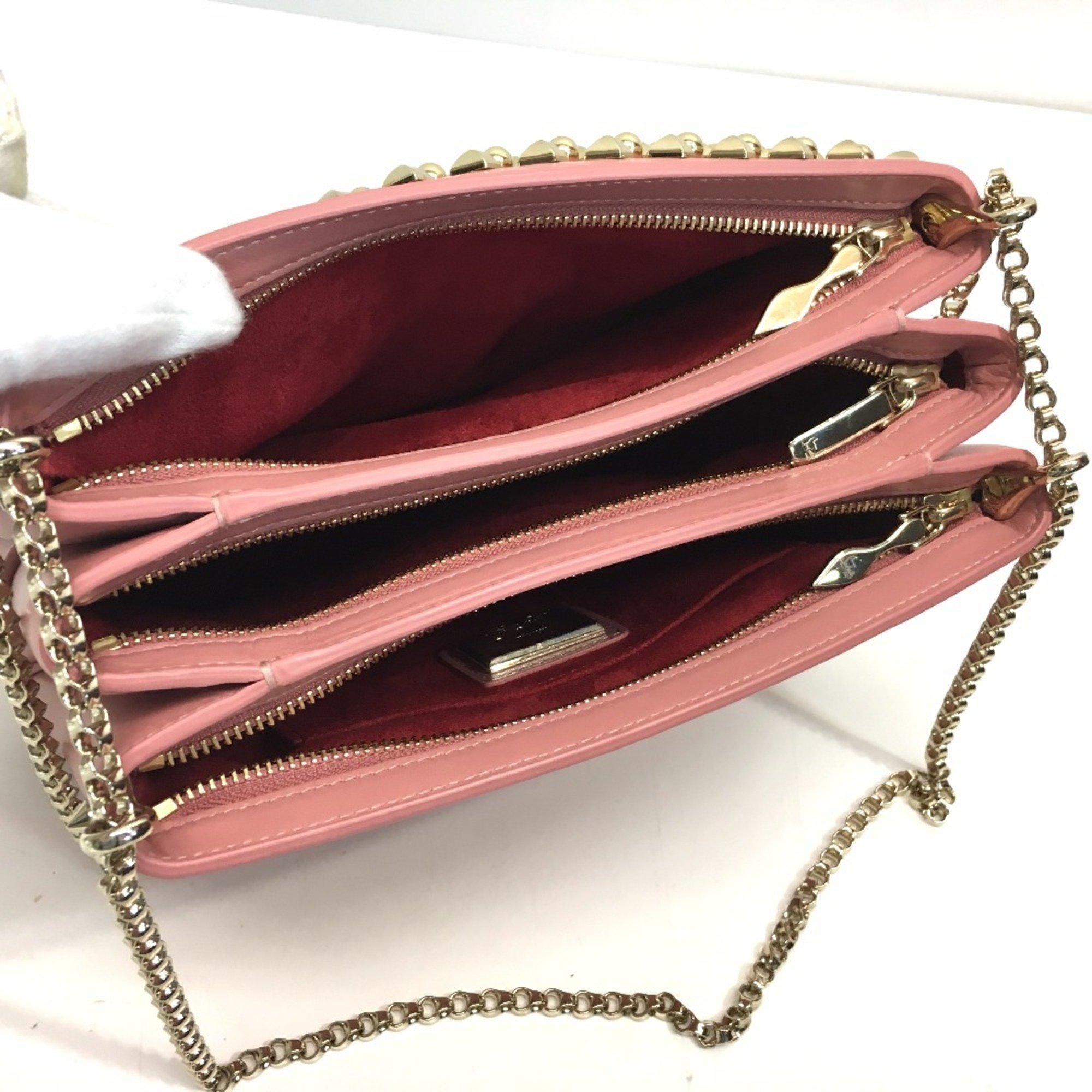 Christian Louboutin Trilby Large New Studs Bag Chain Shoulder Leather Women's Pink