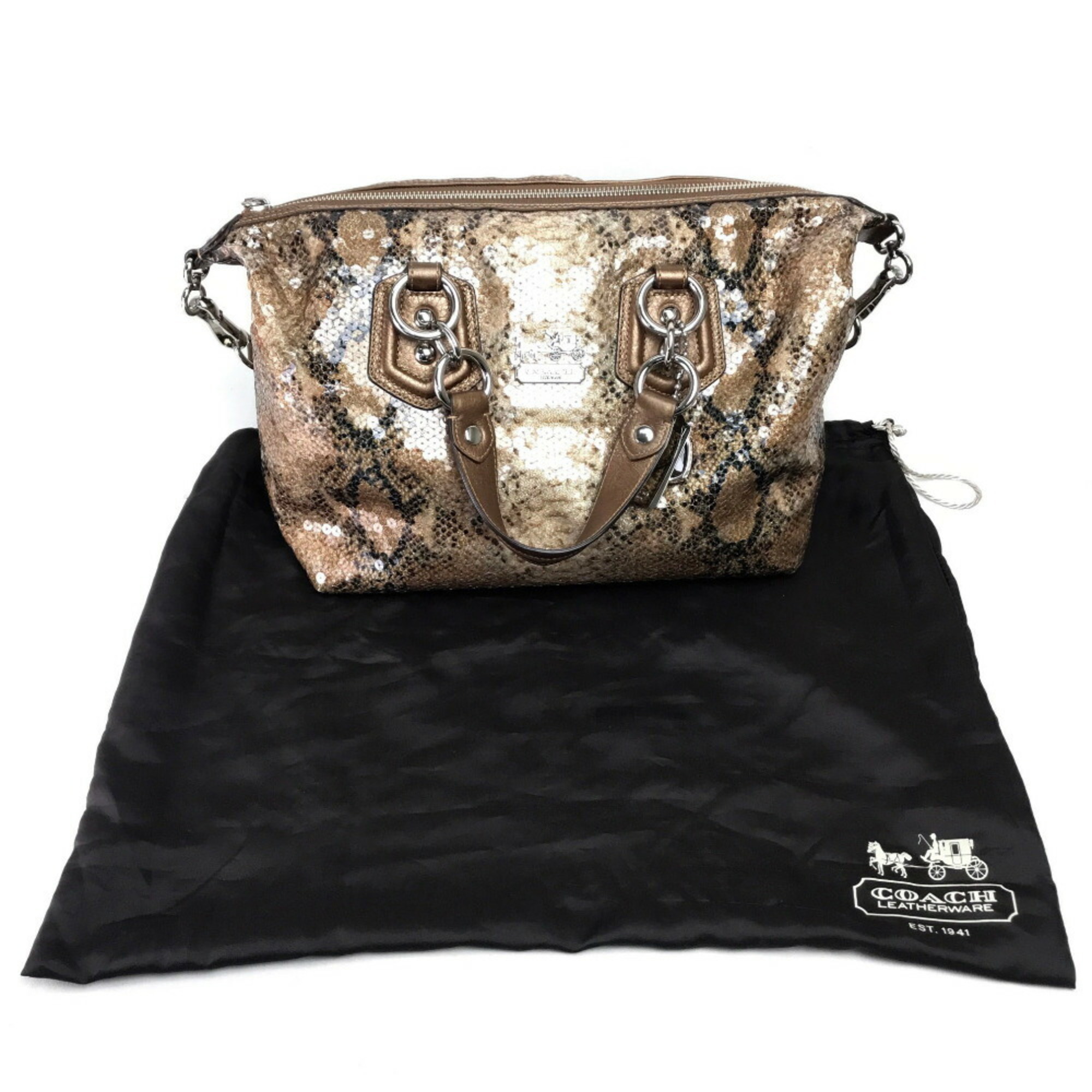 COACH 15269 Madison Sequin Audrey Boston Bag Handbag Sequins Women's Brown Beige