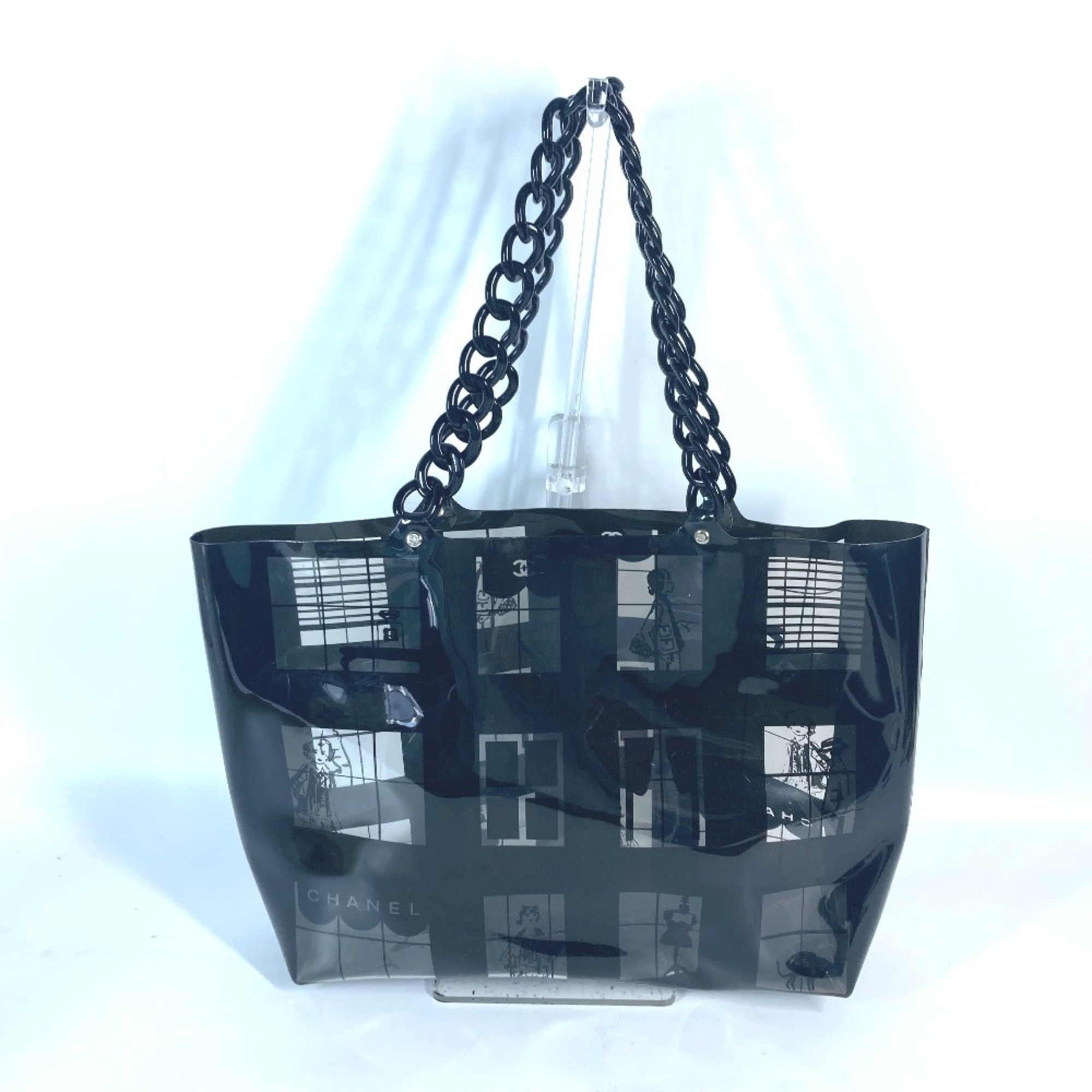 CHANEL Plastic Chain Window Line Tote Bag Shoulder Vinyl Women's Black