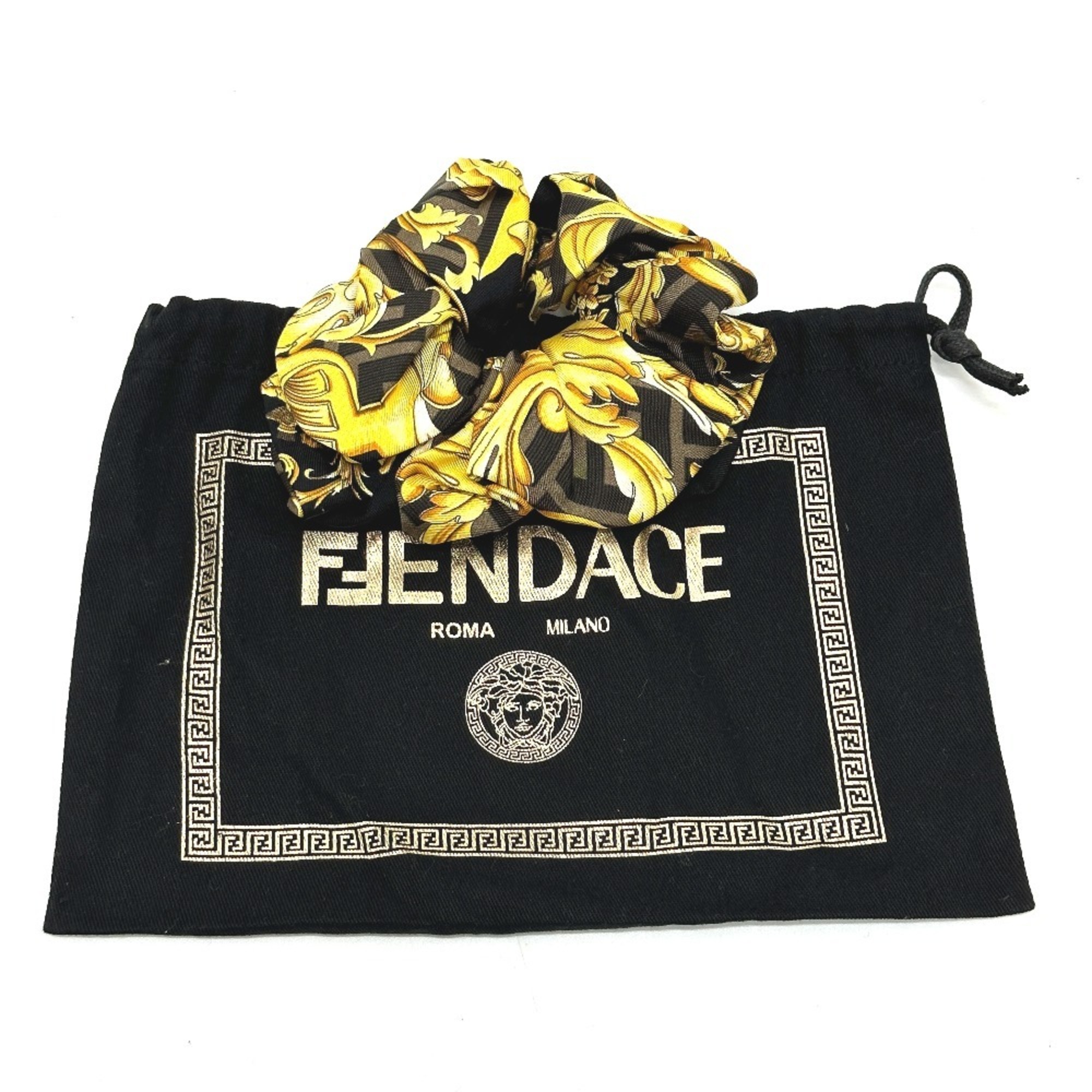 FENDI Versace collaboration Fendace Hair Tie Zucca Scrunchie Silk Women's Black