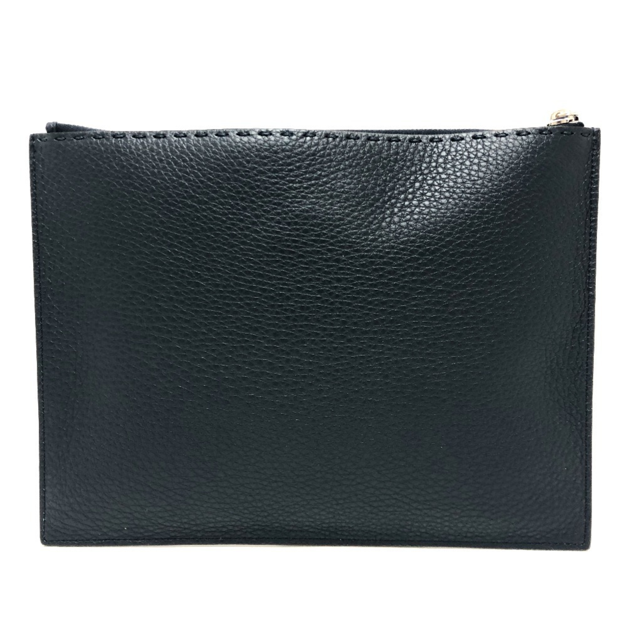 FENDI 8N0202 Selleria Strap Clutch Bag, Calf Leather, Men's, Lavagna Navy, Navy