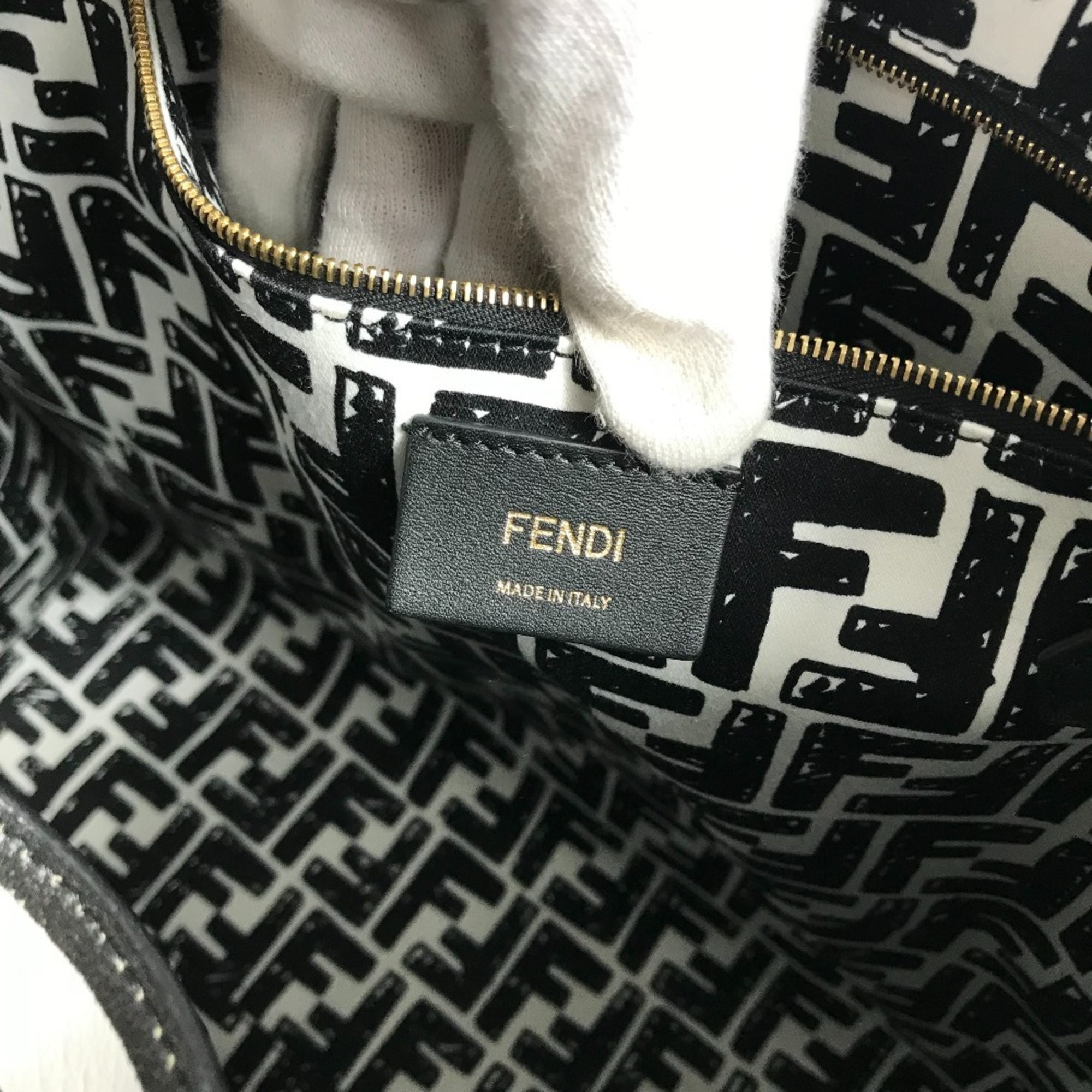 FENDI 8BH357 Joshua Vides collaboration shopper bag, shoulder tote coated canvas, men's, white