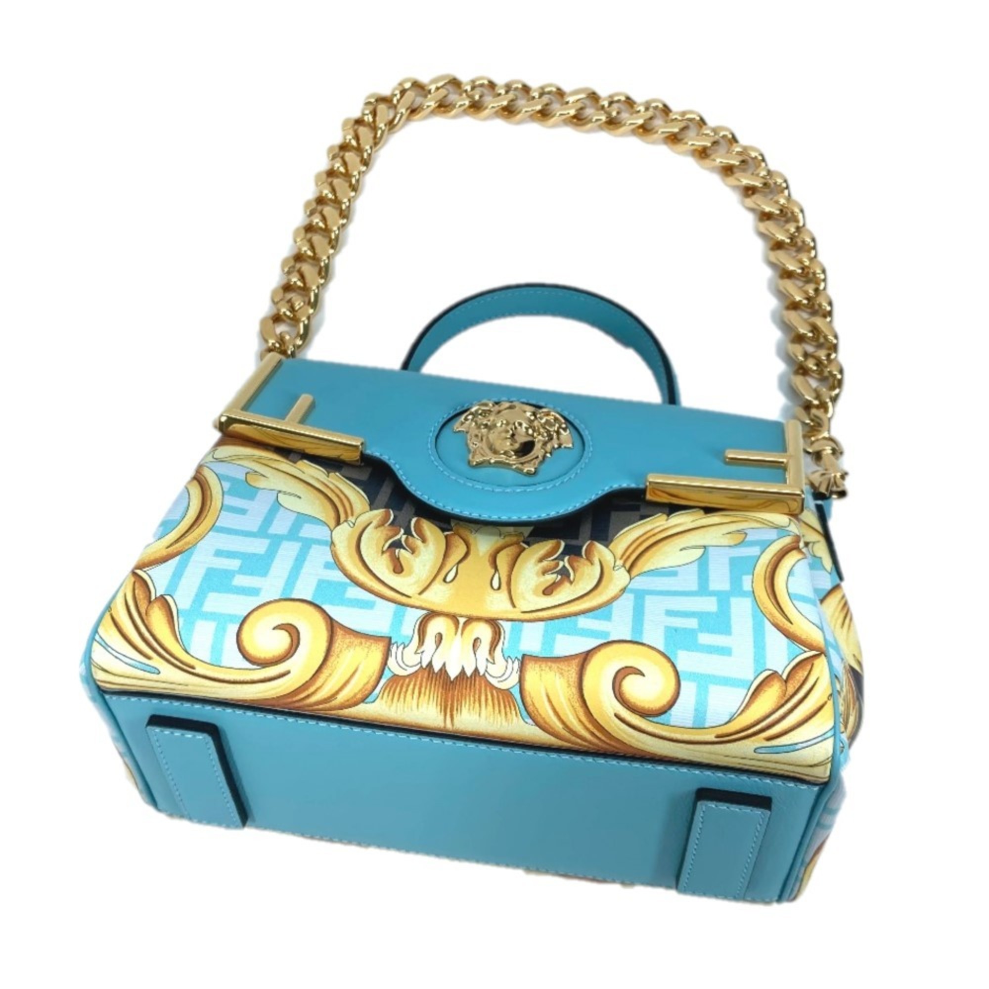 FENDI Versace collaboration FENDACE Medusa shoulder bag chain handbag leather ladies blue