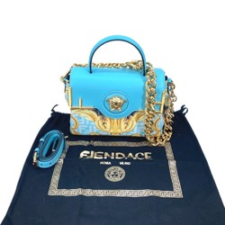 FENDI Versace collaboration FENDACE Medusa shoulder bag chain handbag leather ladies blue